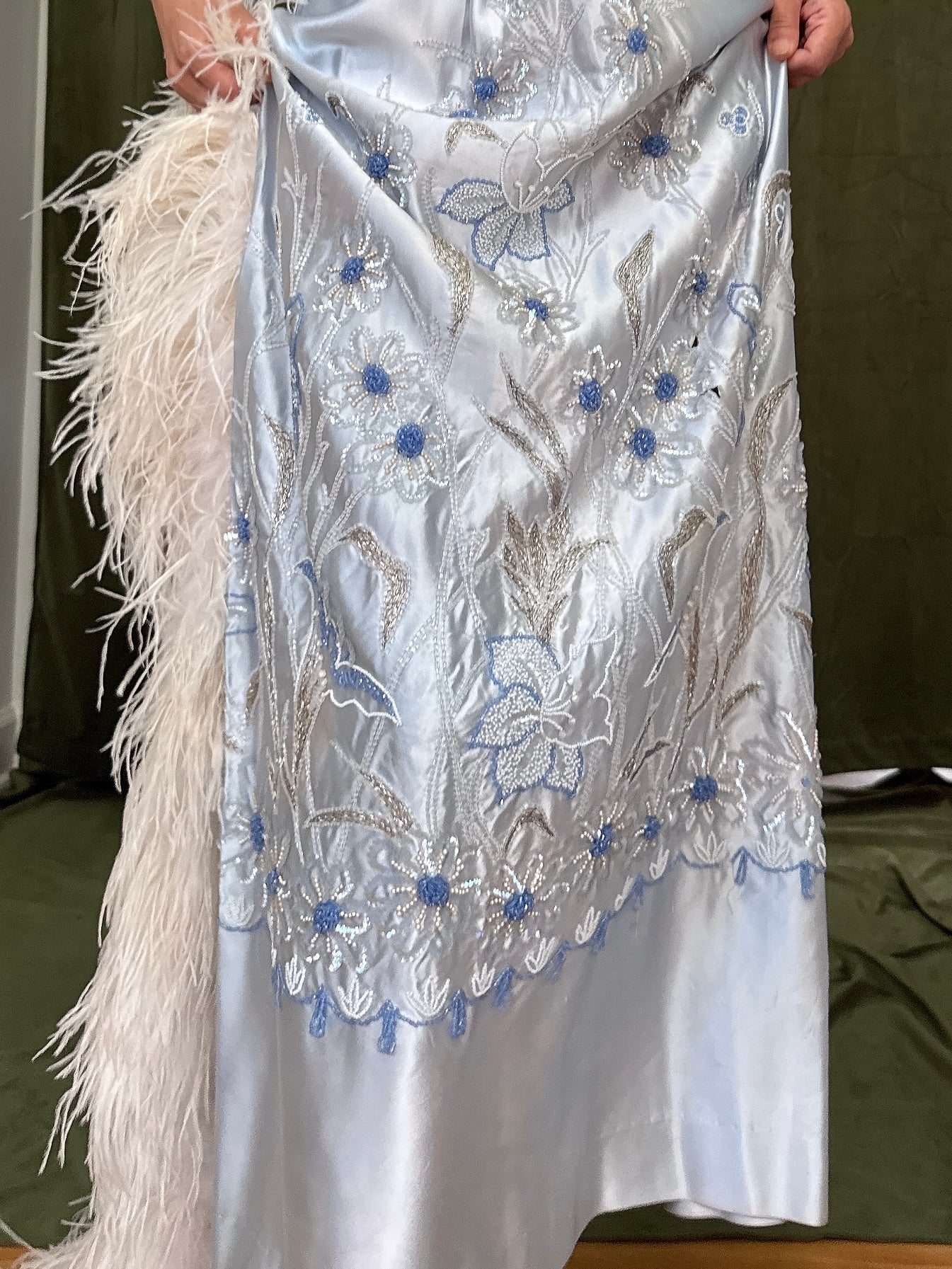 1960s Beaded Satin Dress - S