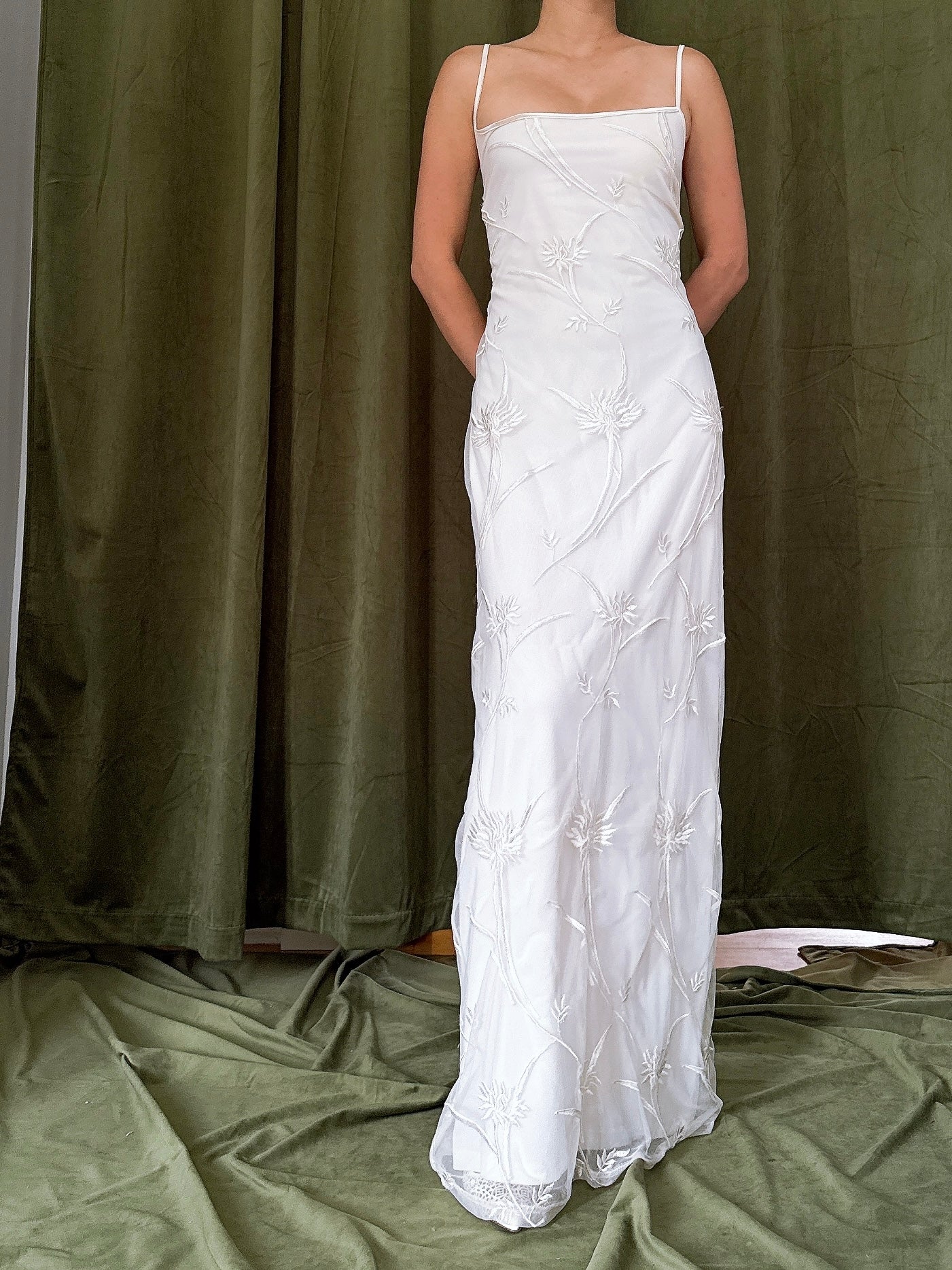 Vintage Tulle Embroidered Slip Dress - M