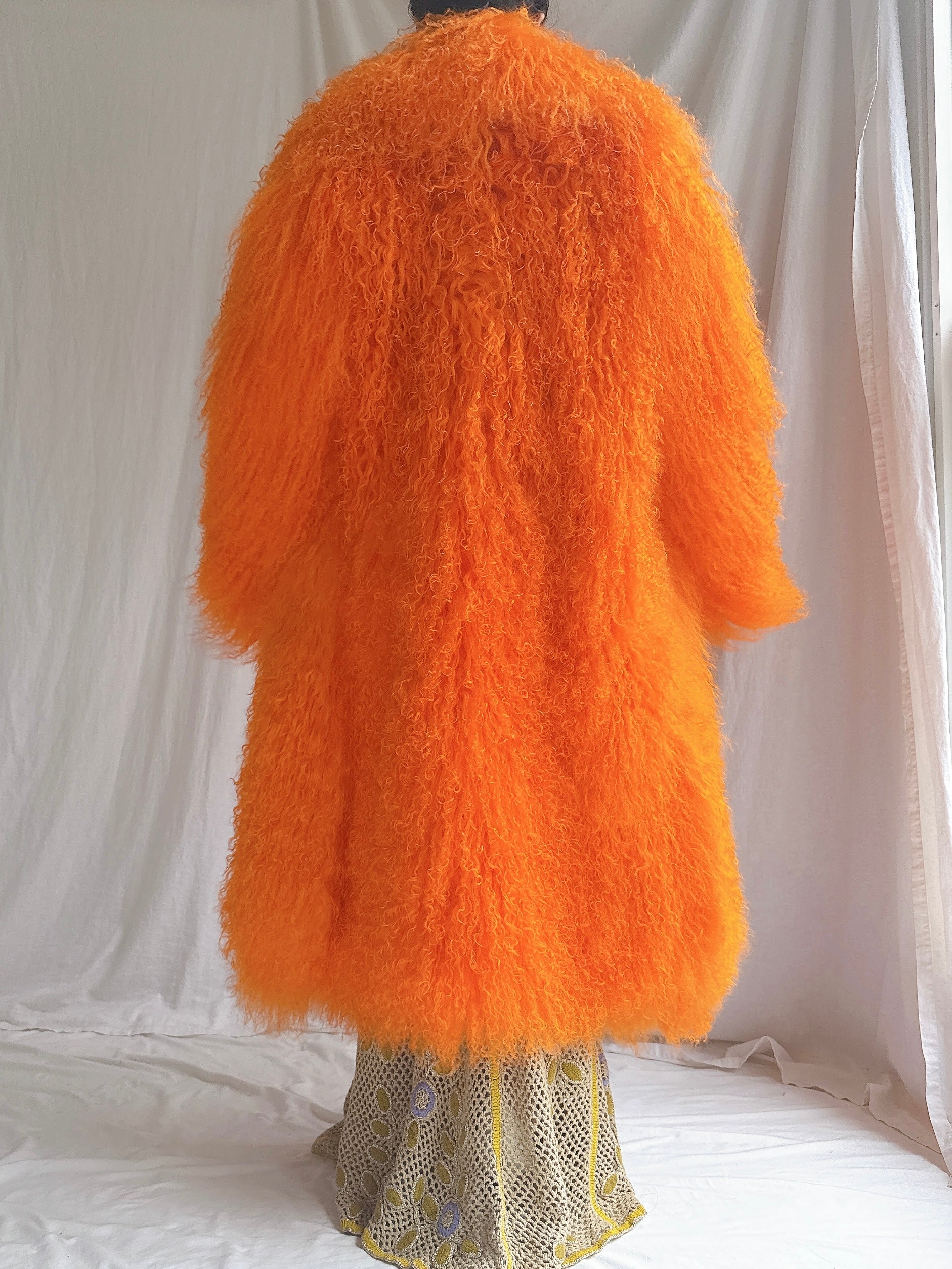 Vintage Sherbet Orange Mongolian Lamb Coat - M