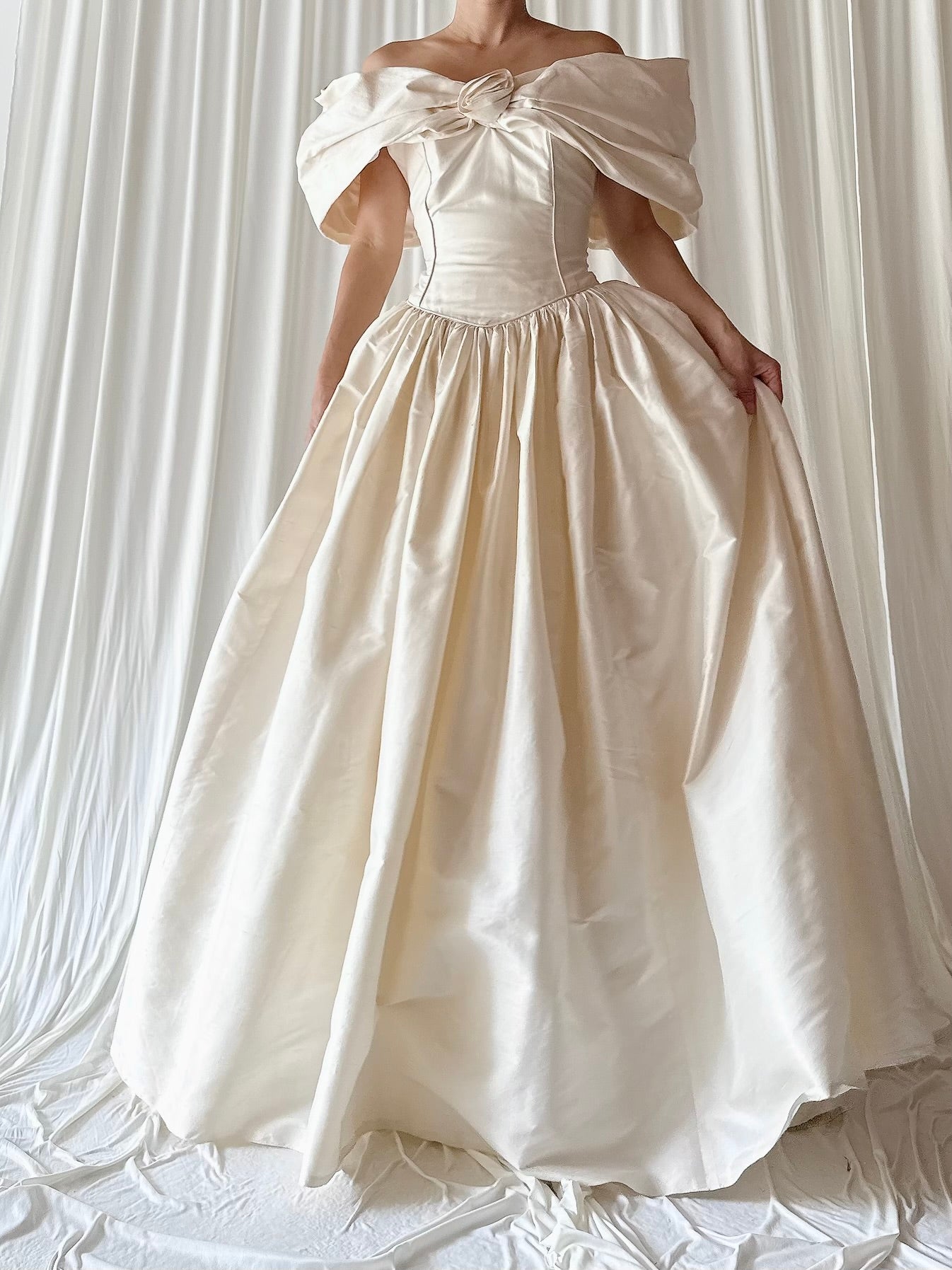 Vintage Silk Draped Neckline Dress - S