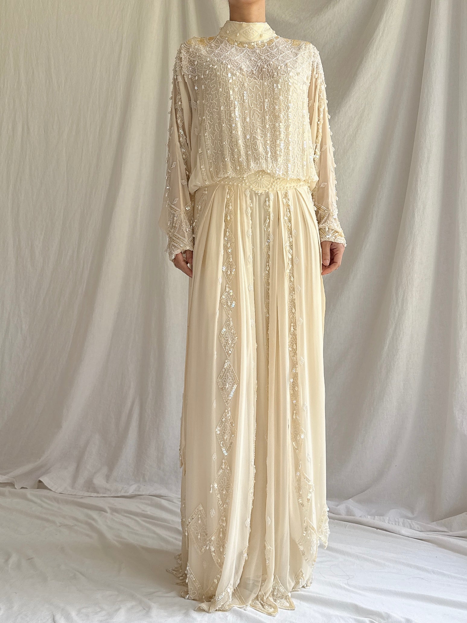 Vintage Silk Beaded Dolman Gown - M
