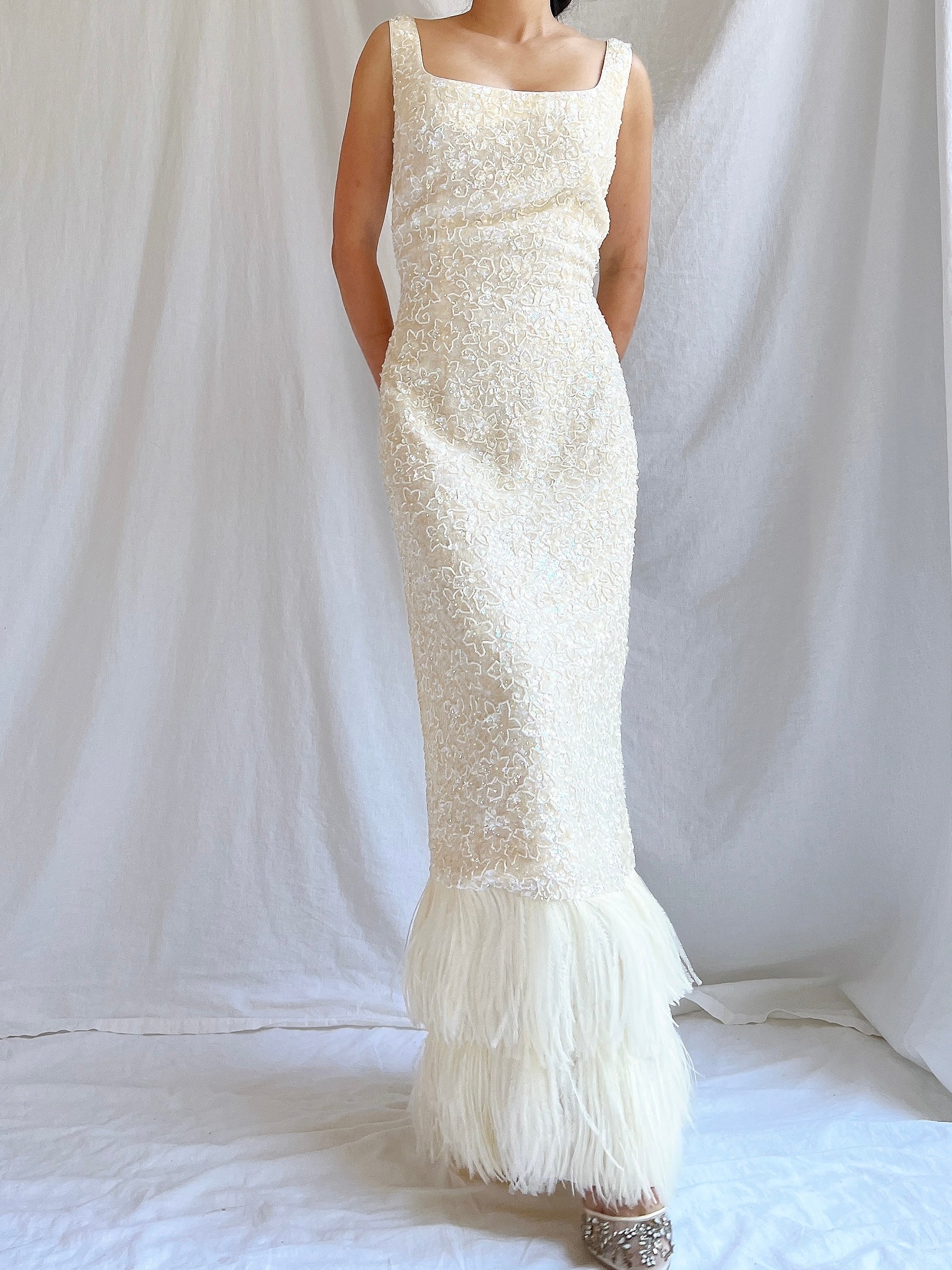 1960S Sequins Feather Gown - M