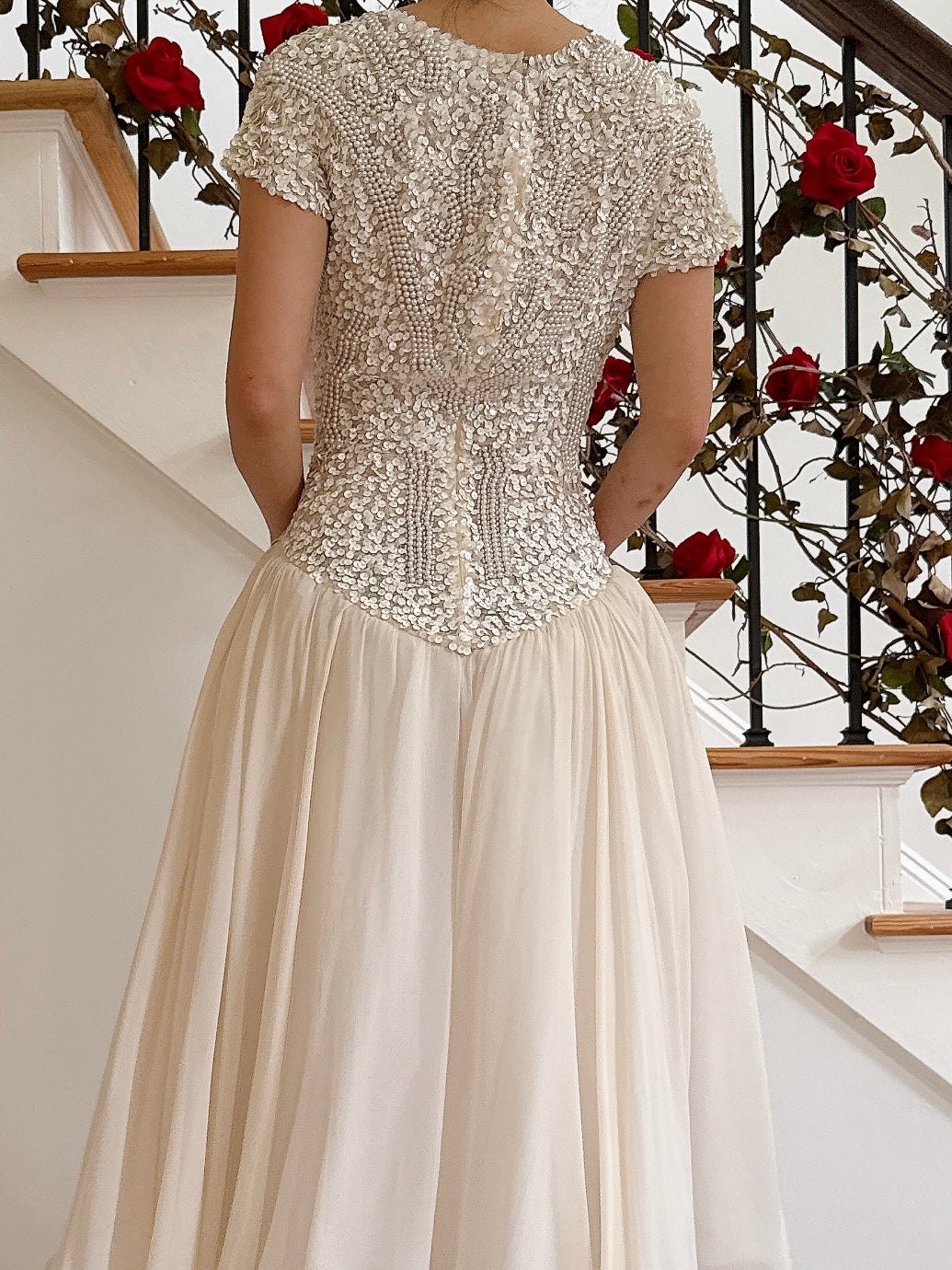1980s Silk Chiffon Beaded Dress - 36B/30W/49L