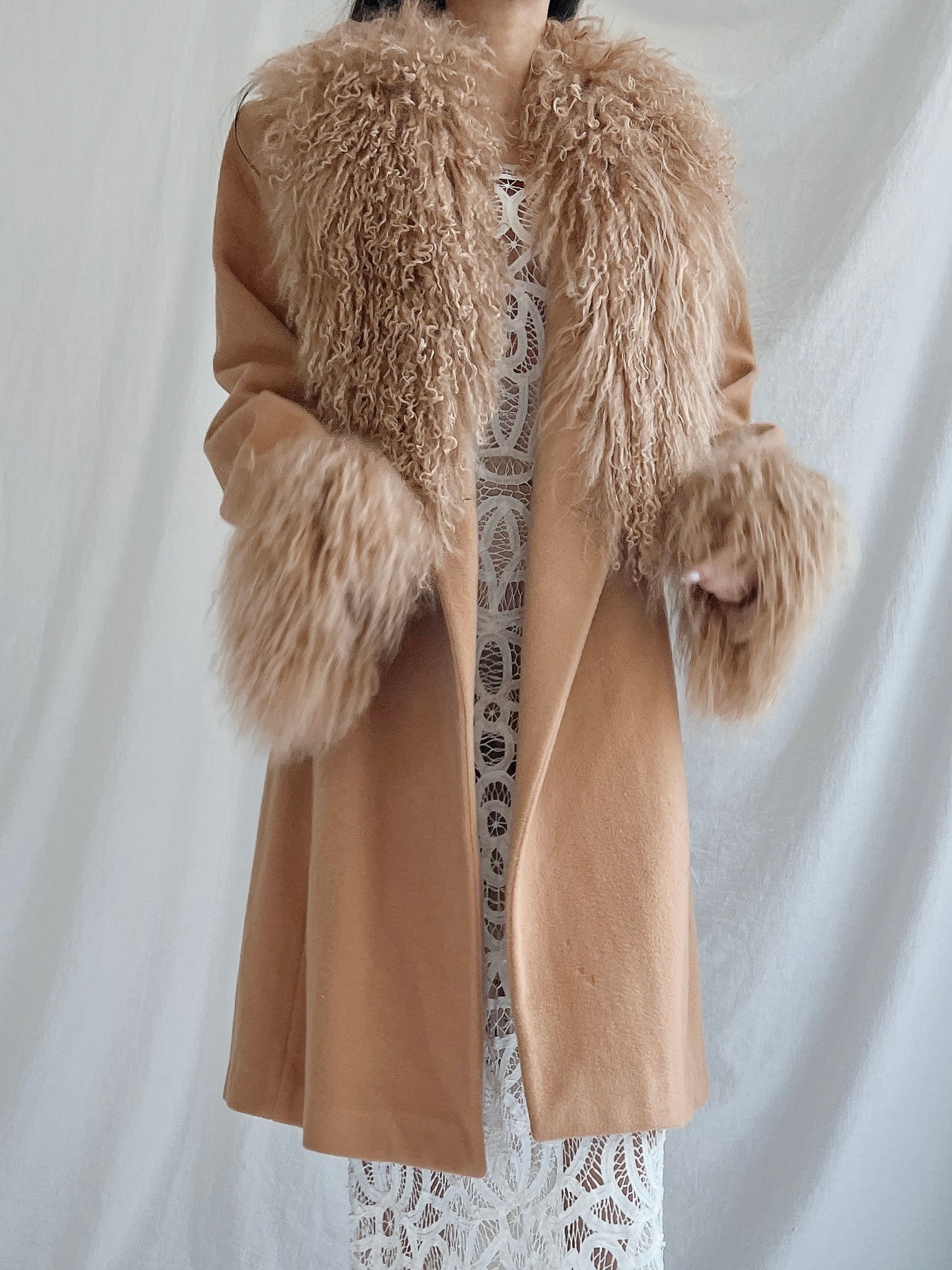 Vintage Mongolian Collar Camel Coat - M