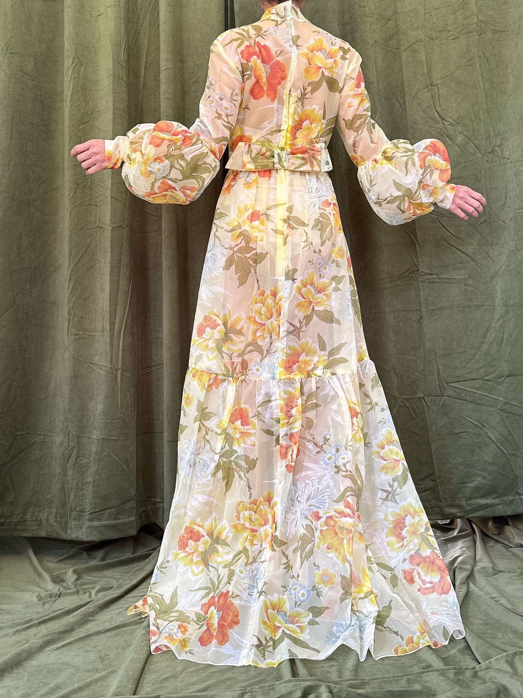 1960s Voile Floral Dress - S