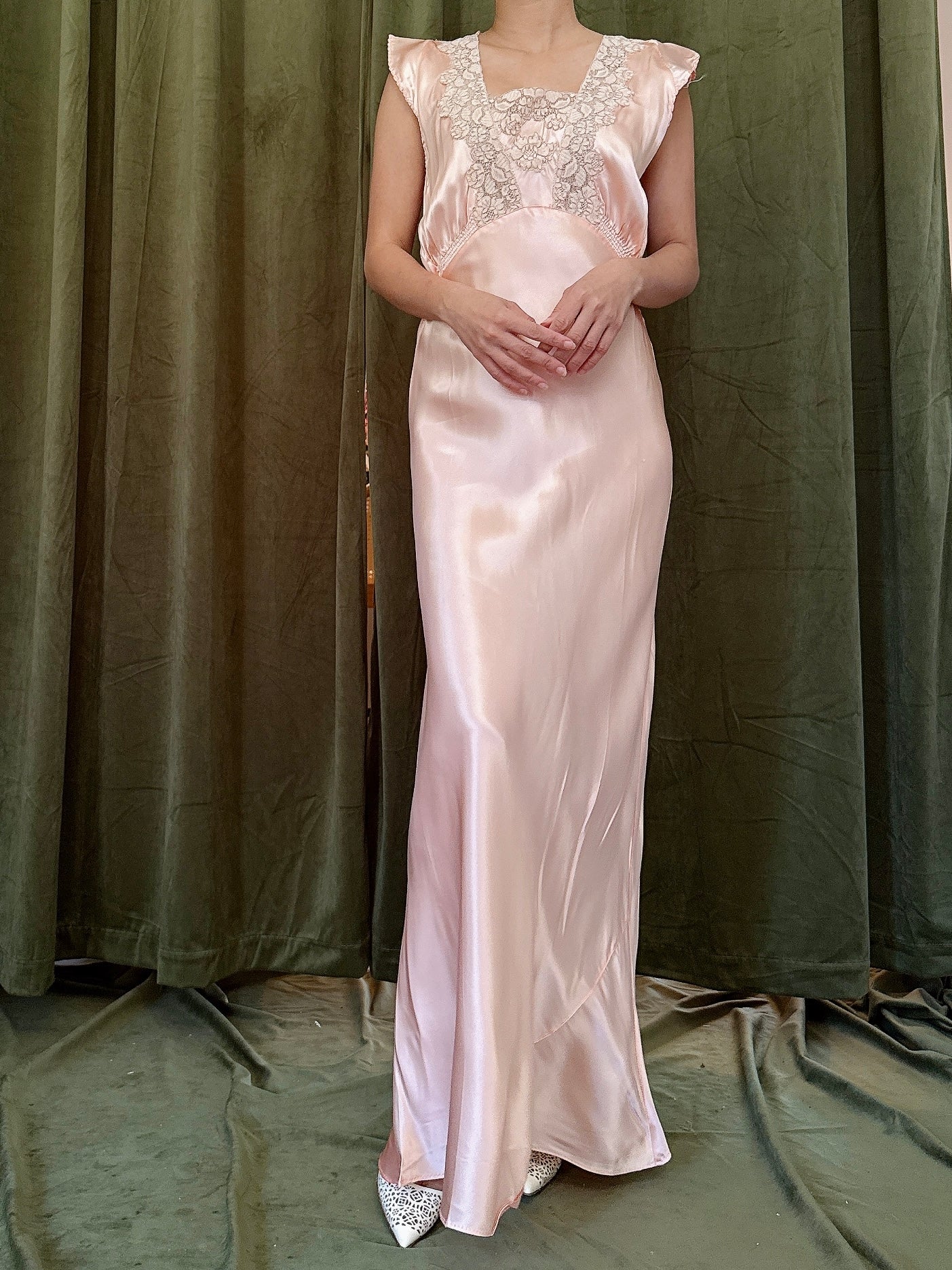 1930s Pink Satin Slip Dress - S