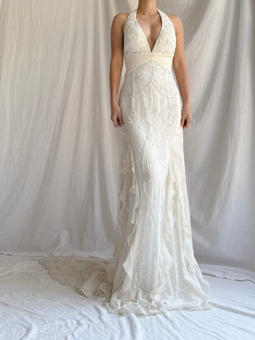 Vintage Silk Ruffle Gown - XS
