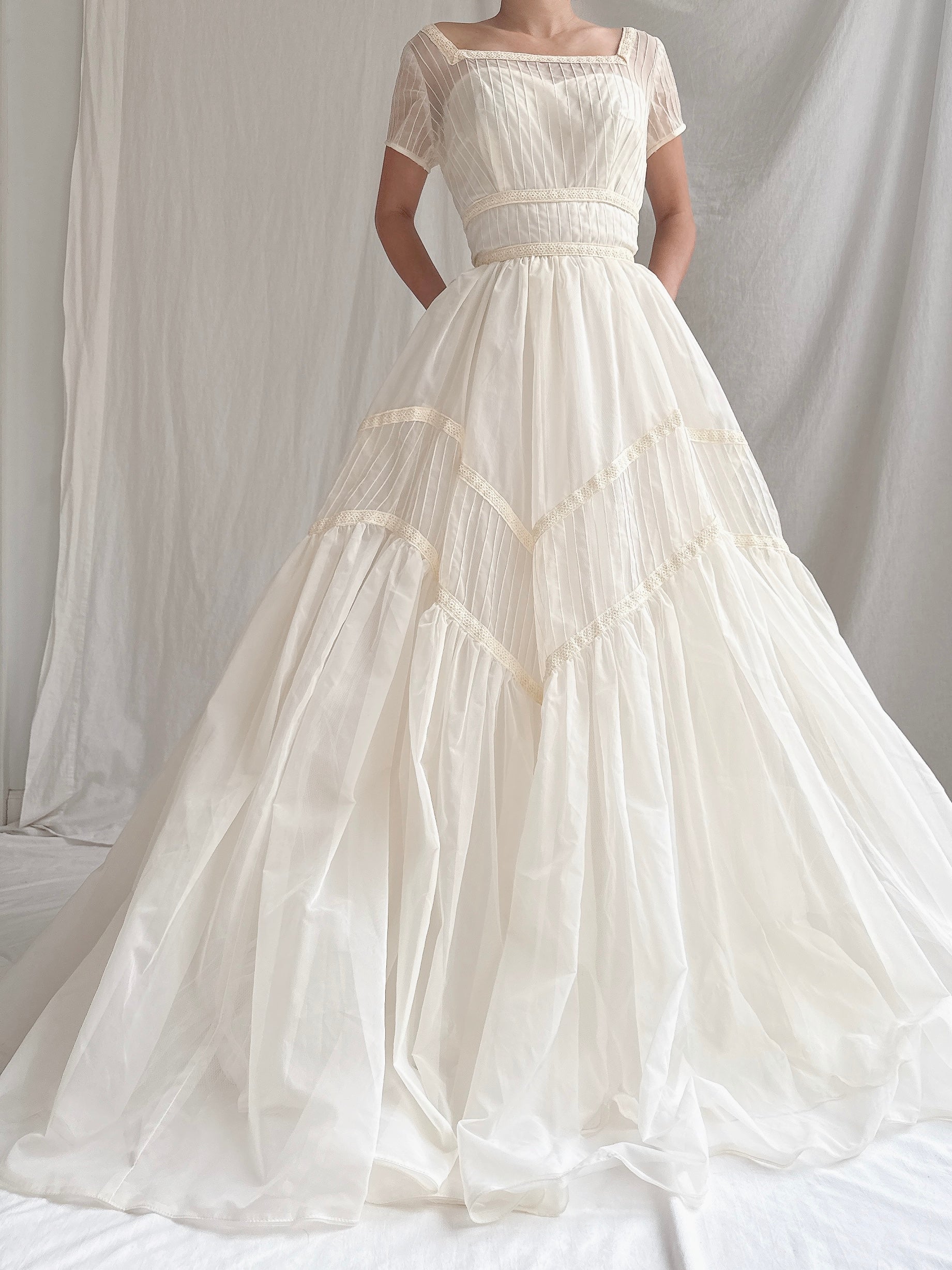 1950s Voile Pintucked Gown - S