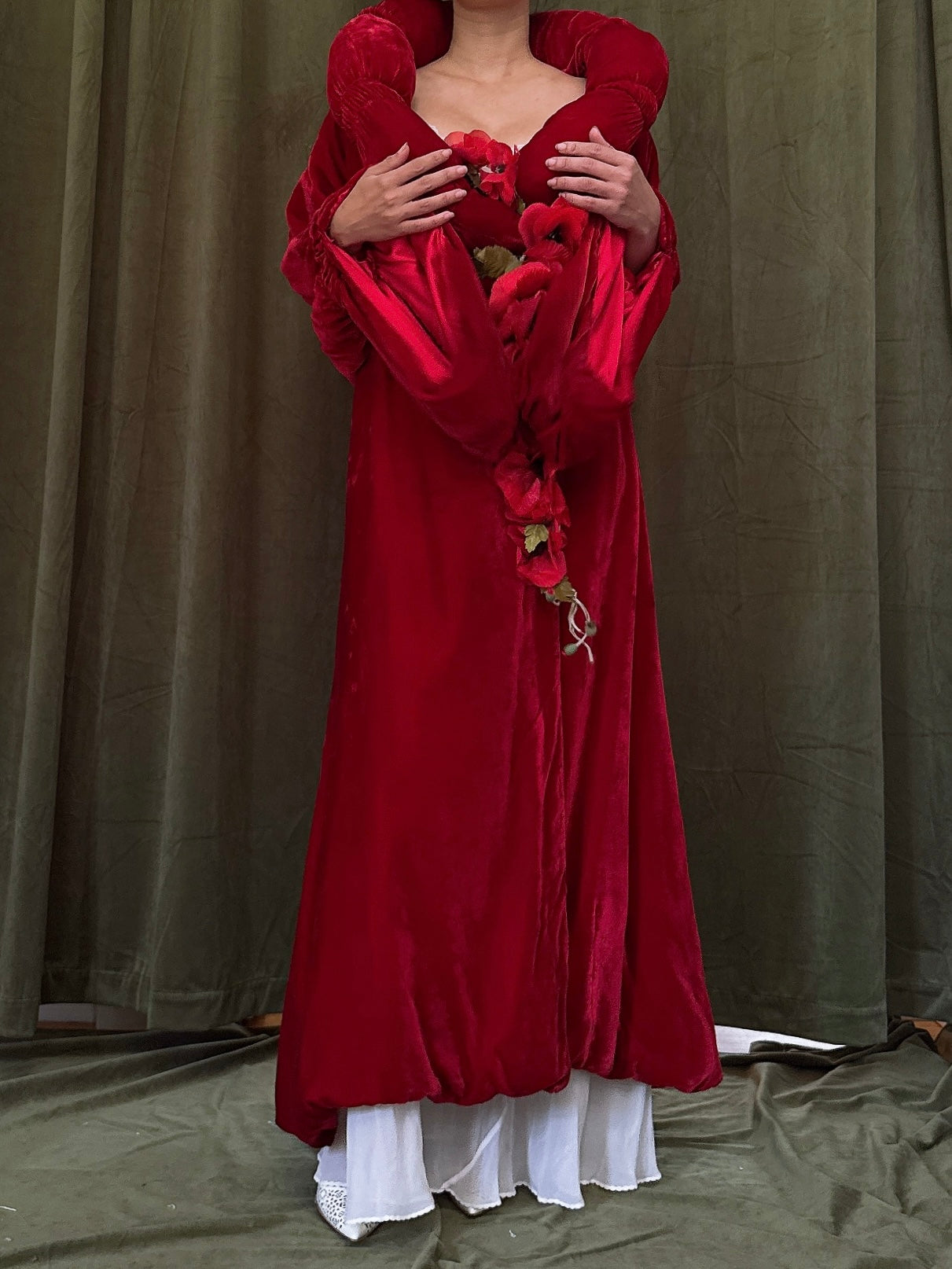 1920s Red Silk Velvet Opera Coat - OSFM
