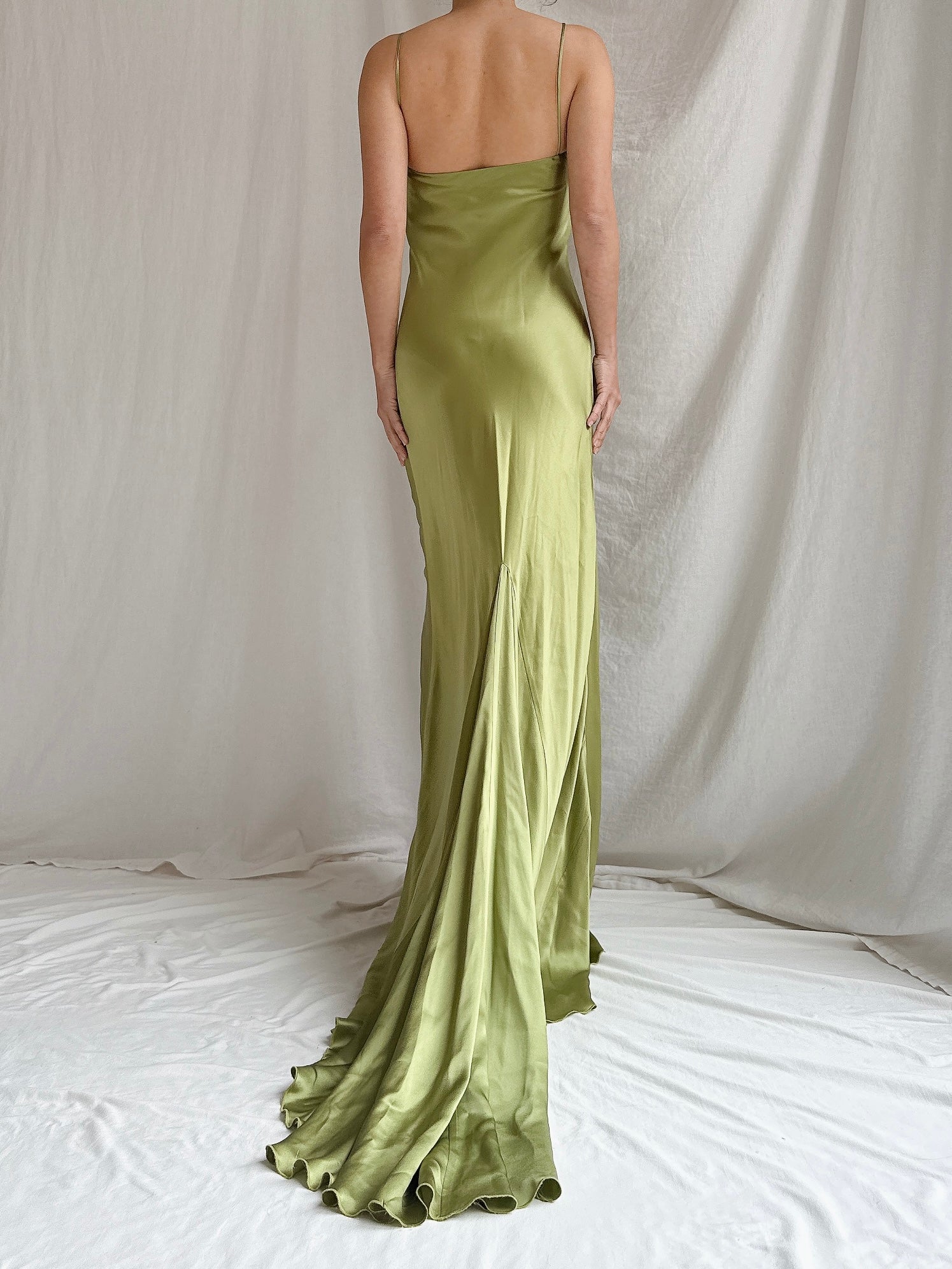 Vintage Moss Green Silk Charmeuse Gown - M/8