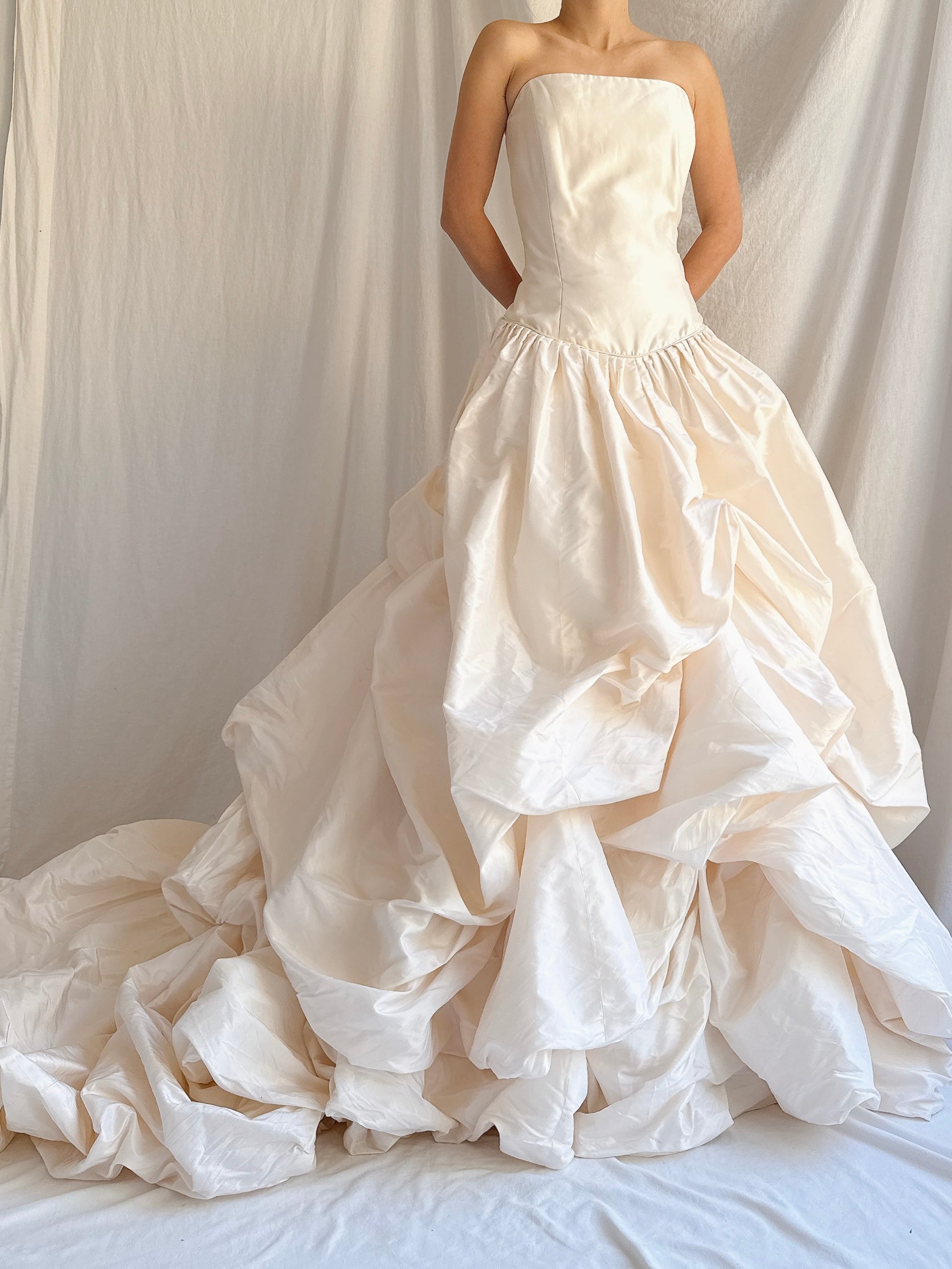RESERVED- Vintage Justina McCaffery Draped Silk Dropped Waist Gown - L/US12