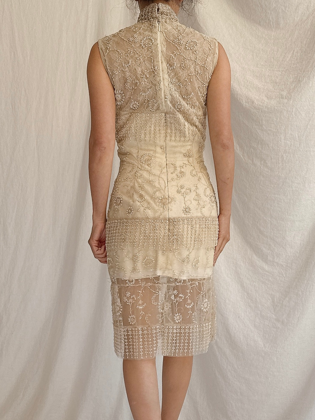 Vintage Ecru High Neck Dress - S/6
