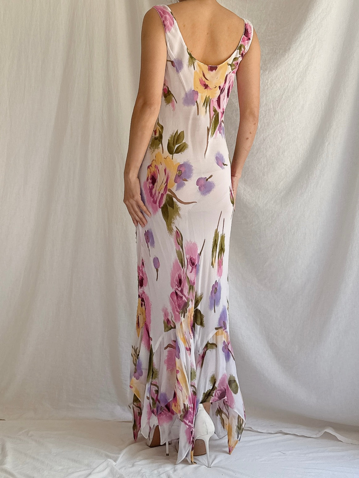 1990s Rayon Floral Dress - M