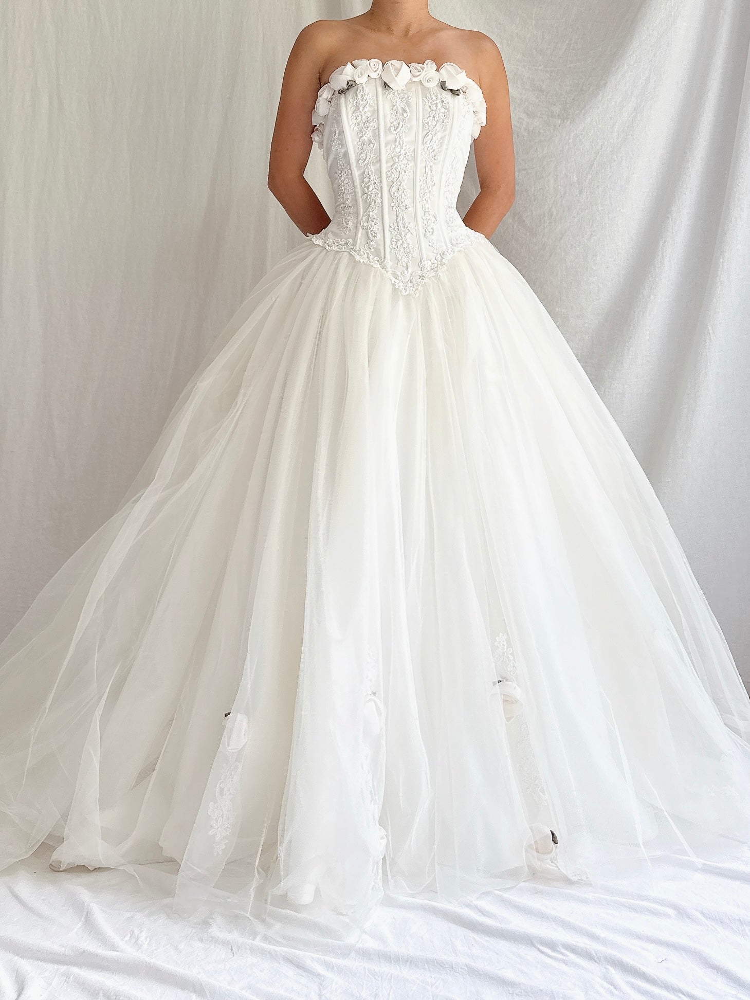 RESERVED 1980s Tulle Bustier Rosette Dress - S/4