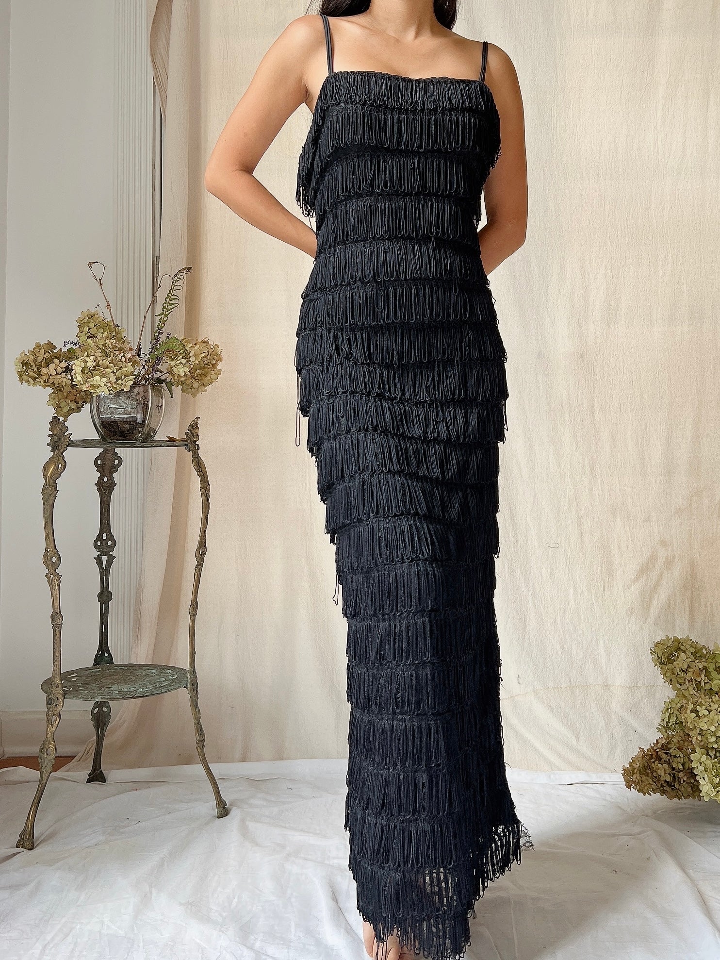 Vintage Victor Costa Tiered Fringe Dress - S