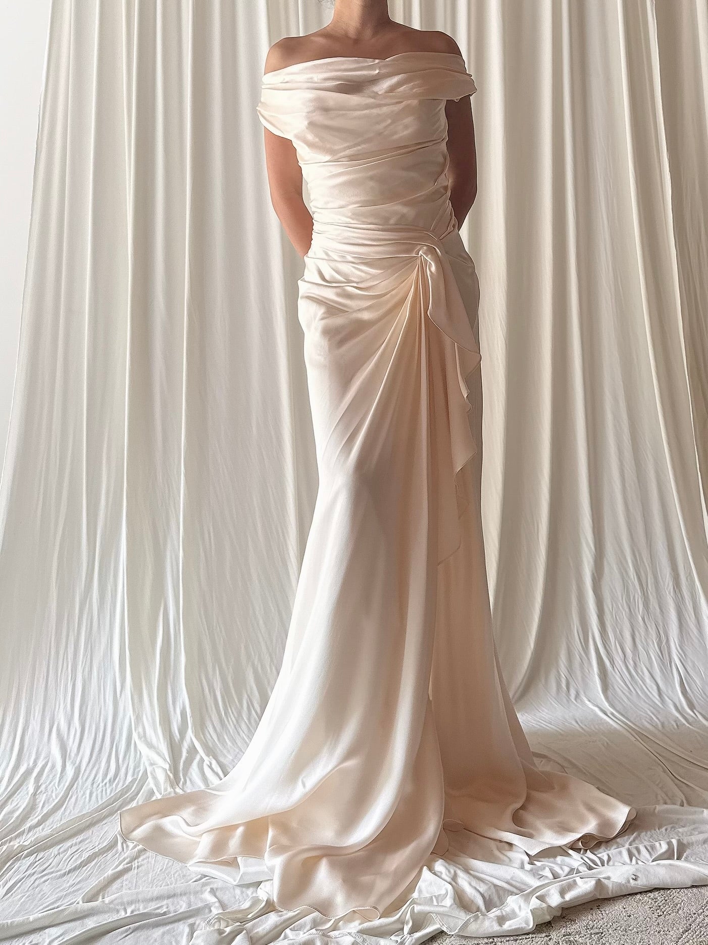Gemy Maalouf Silk Charmeuse Cowl Neck Draped Gown - M/6