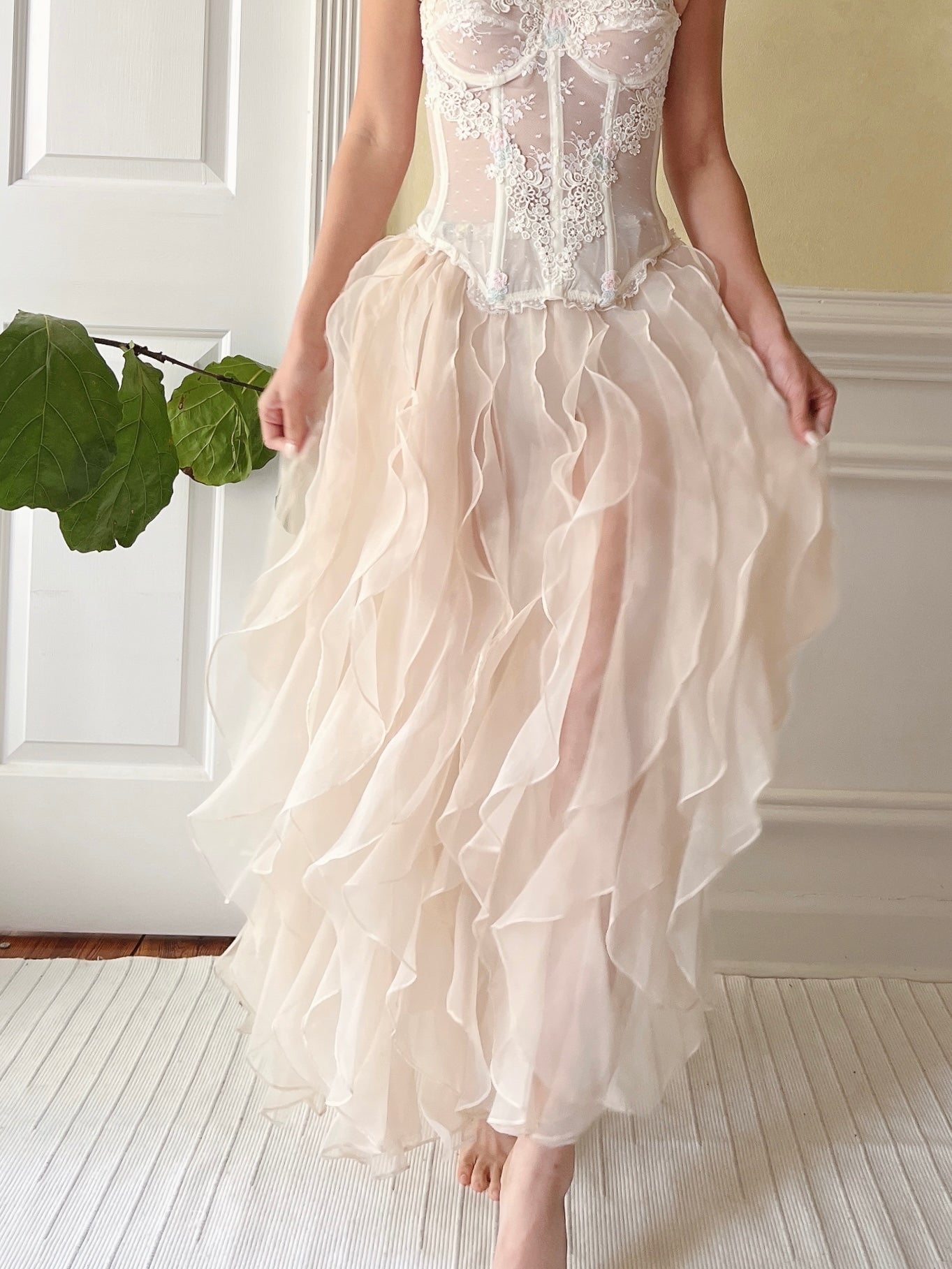 Vintage Sheer Almond Ruffle Skirt - OSFM
