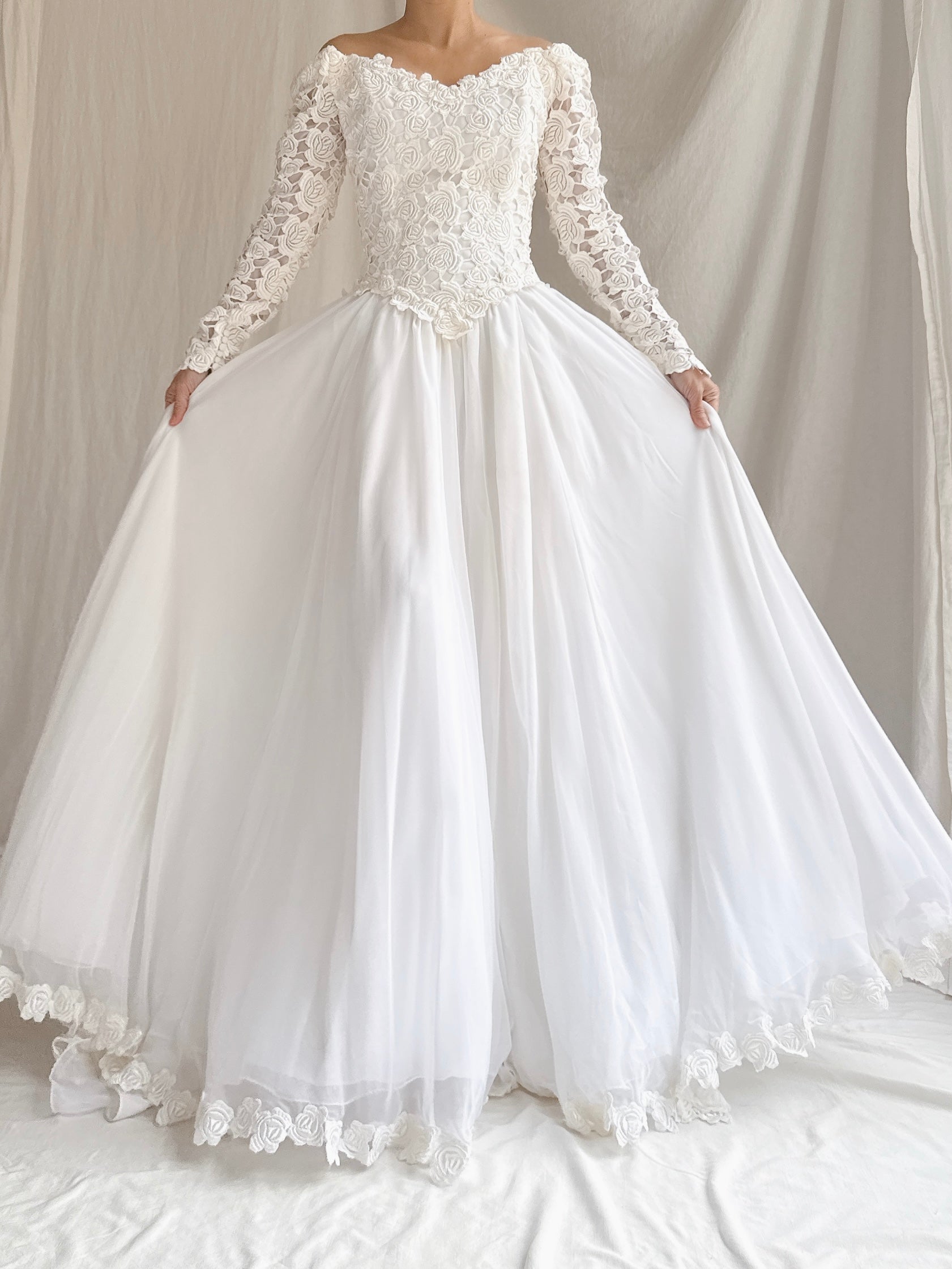 1980s Chiffon Embroidered Gown - S
