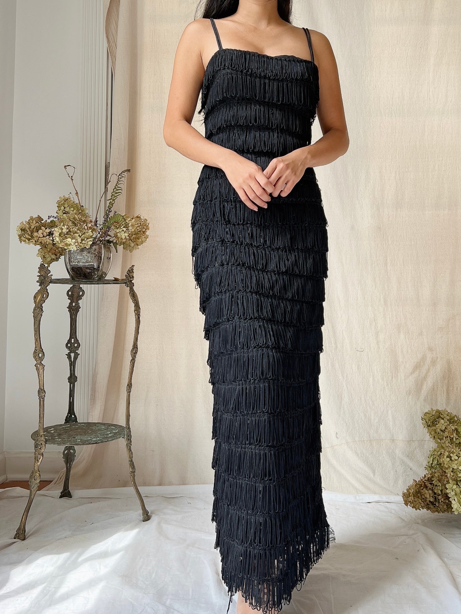 Vintage Victor Costa Tiered Fringe Dress - S