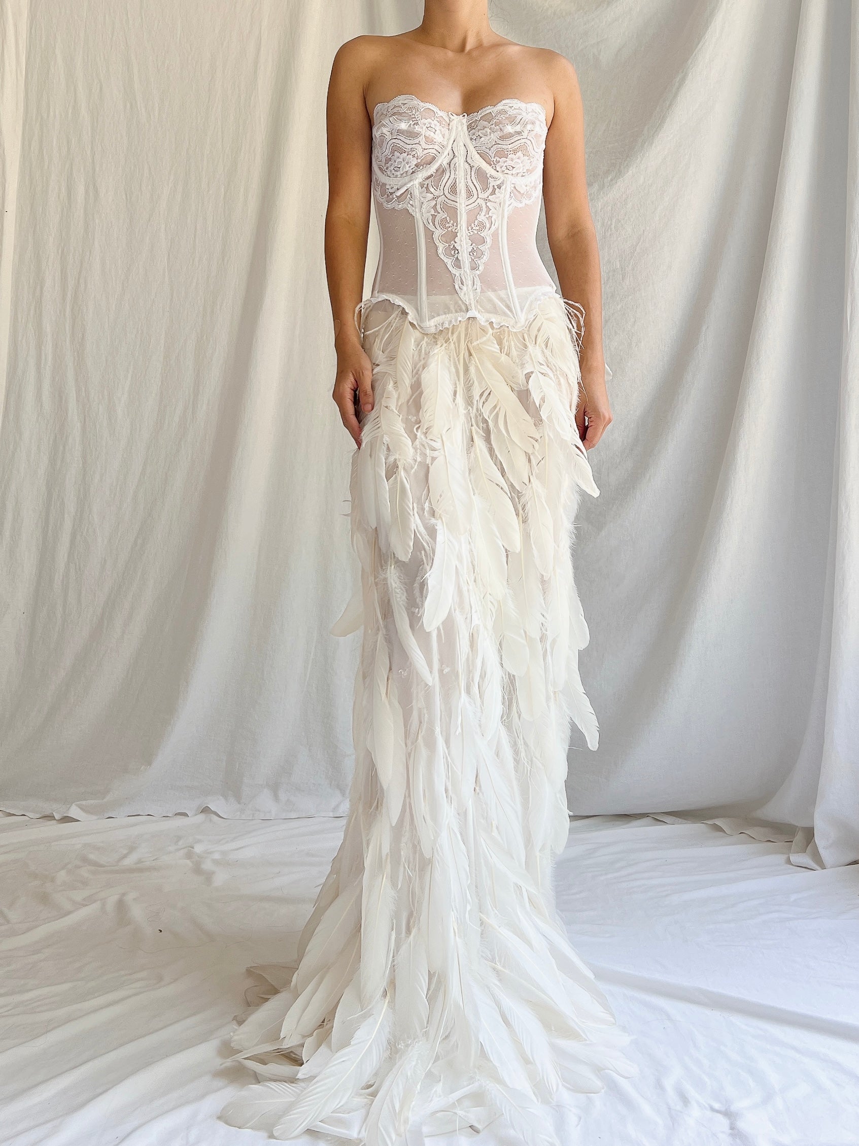 Vintage Sheer Buttercream Feather Chiffon Skirt - XS-M