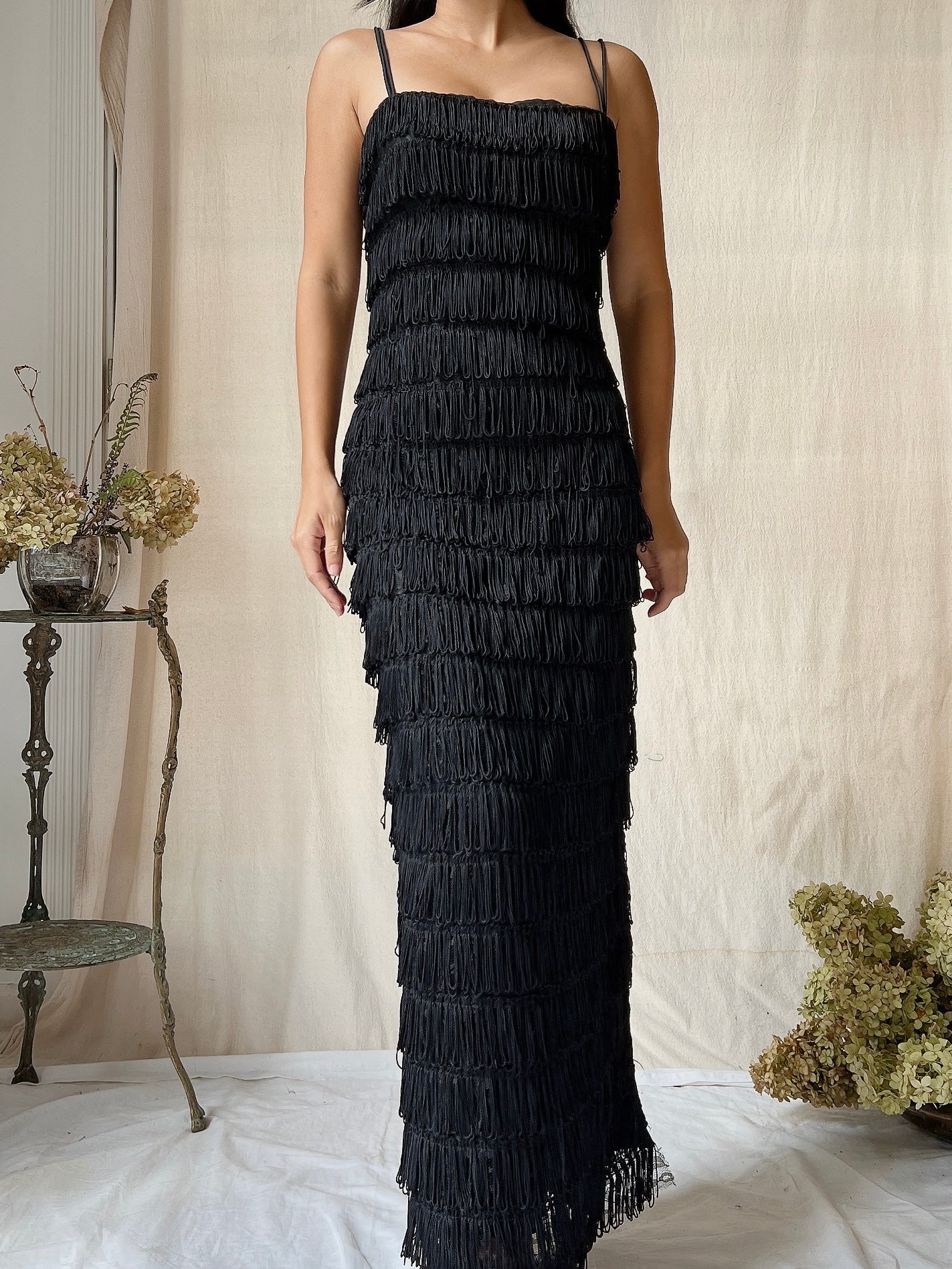 Vintage Victor Costa Tiered Fringe Dress - S
