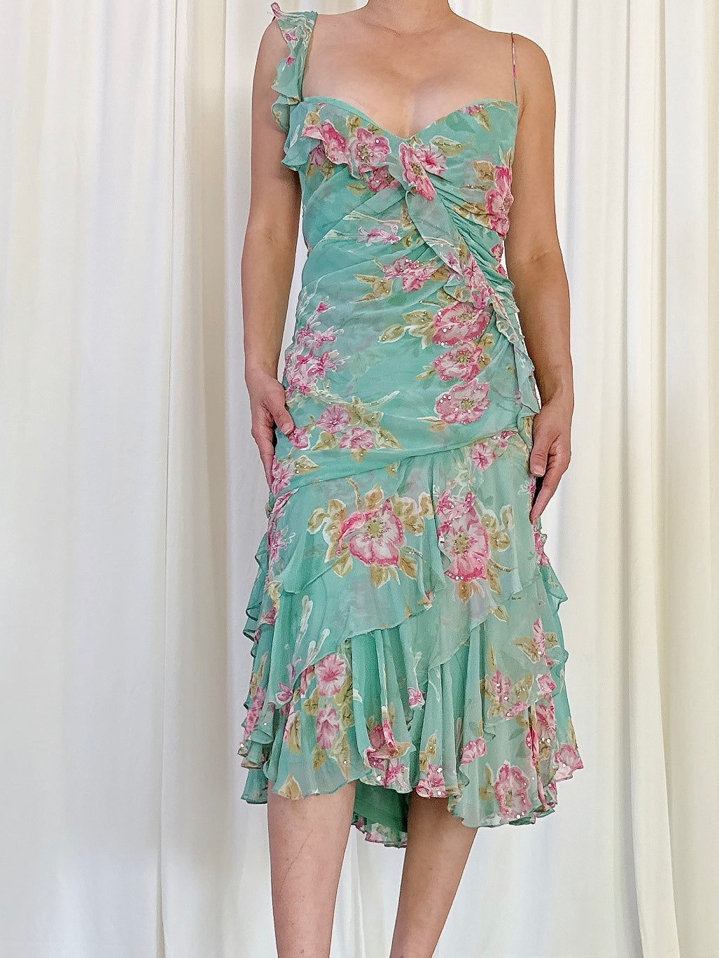 Vintage Belleville Sassoon Silk Floral Dress - UK 16
