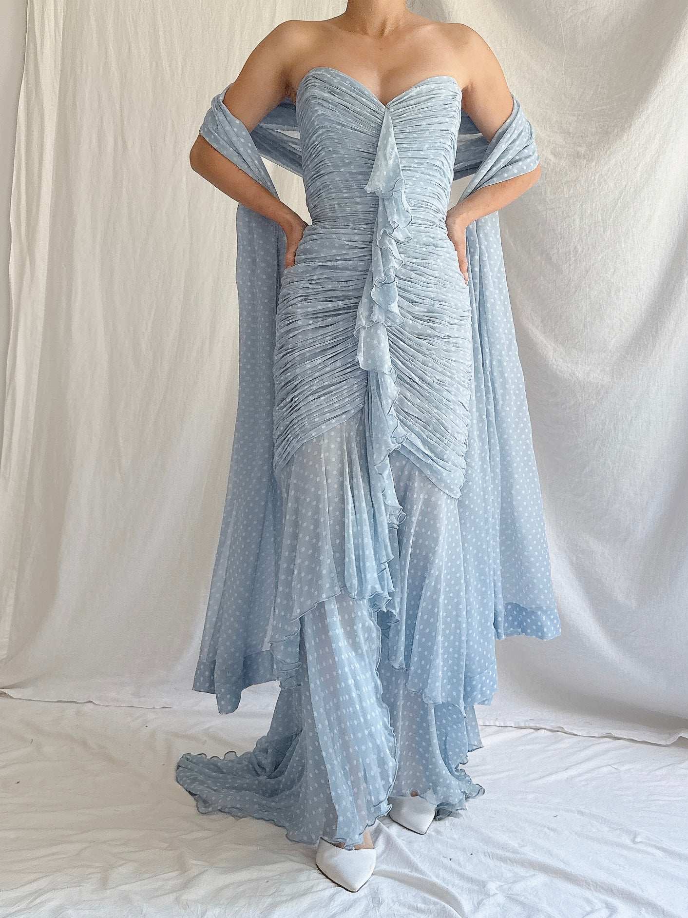 Vintage Silk Wayne Clark Gown w/ Scarf - S/M 6/8