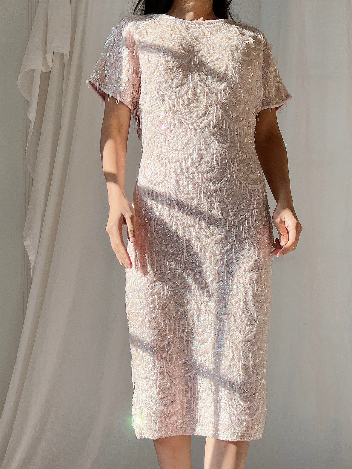 1960s Wool Beaded Sequins Dress - M