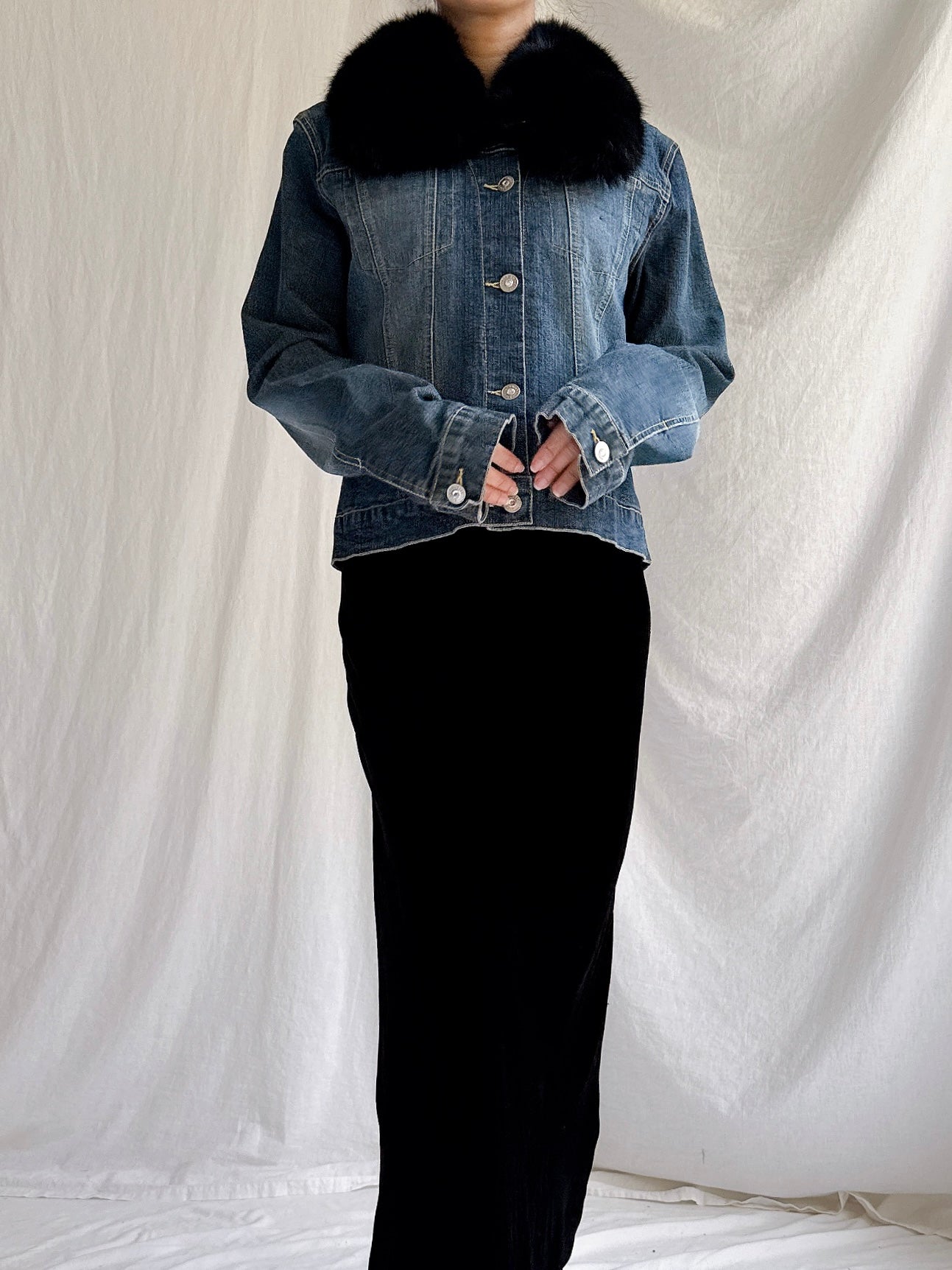 Vintage Ricci Andrist Fur Collar Denim Jacket - M/IT44