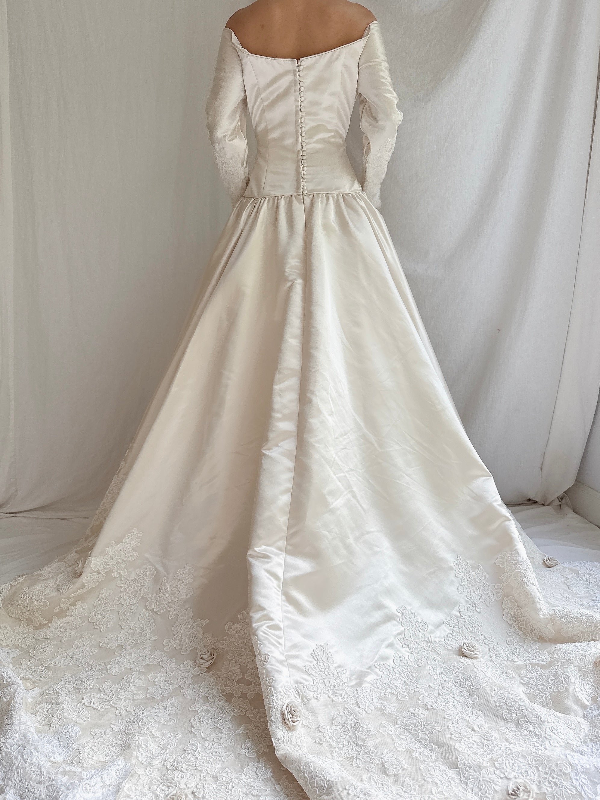 1990s Mori Lee Satin and Lace Gown - M