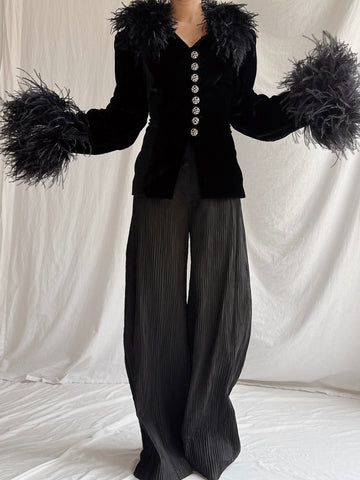 Vintage Paola Baccini Italy Ostrich Feather Silk Velvet Jacket - M/L