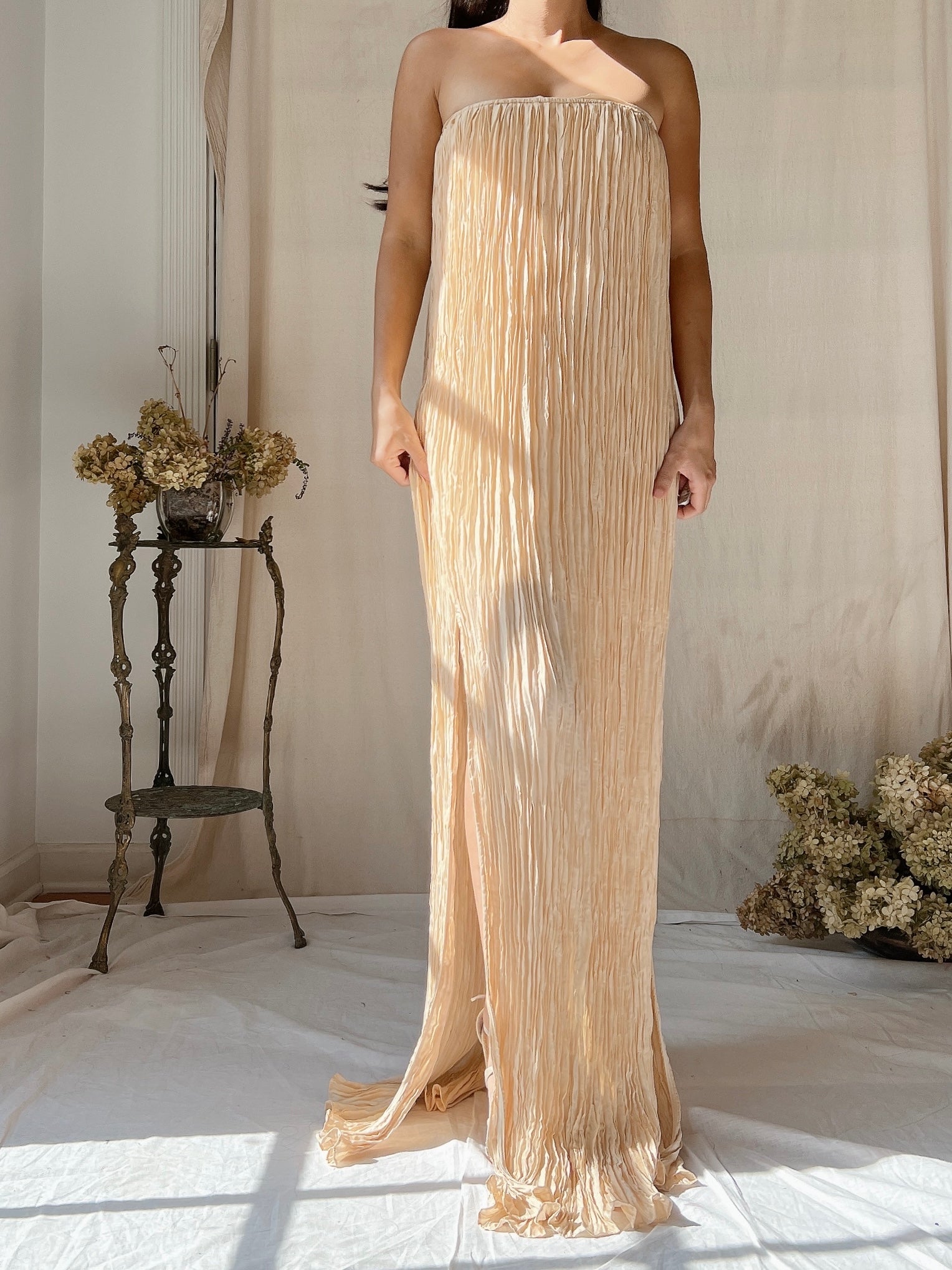2000s Silk Pleated Gown - S-M