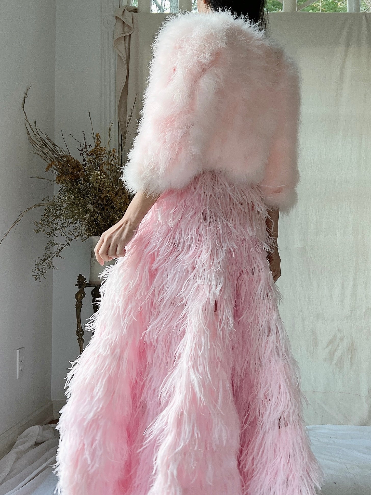 Vintage Pink Feather Cropped Jacket - XS/S