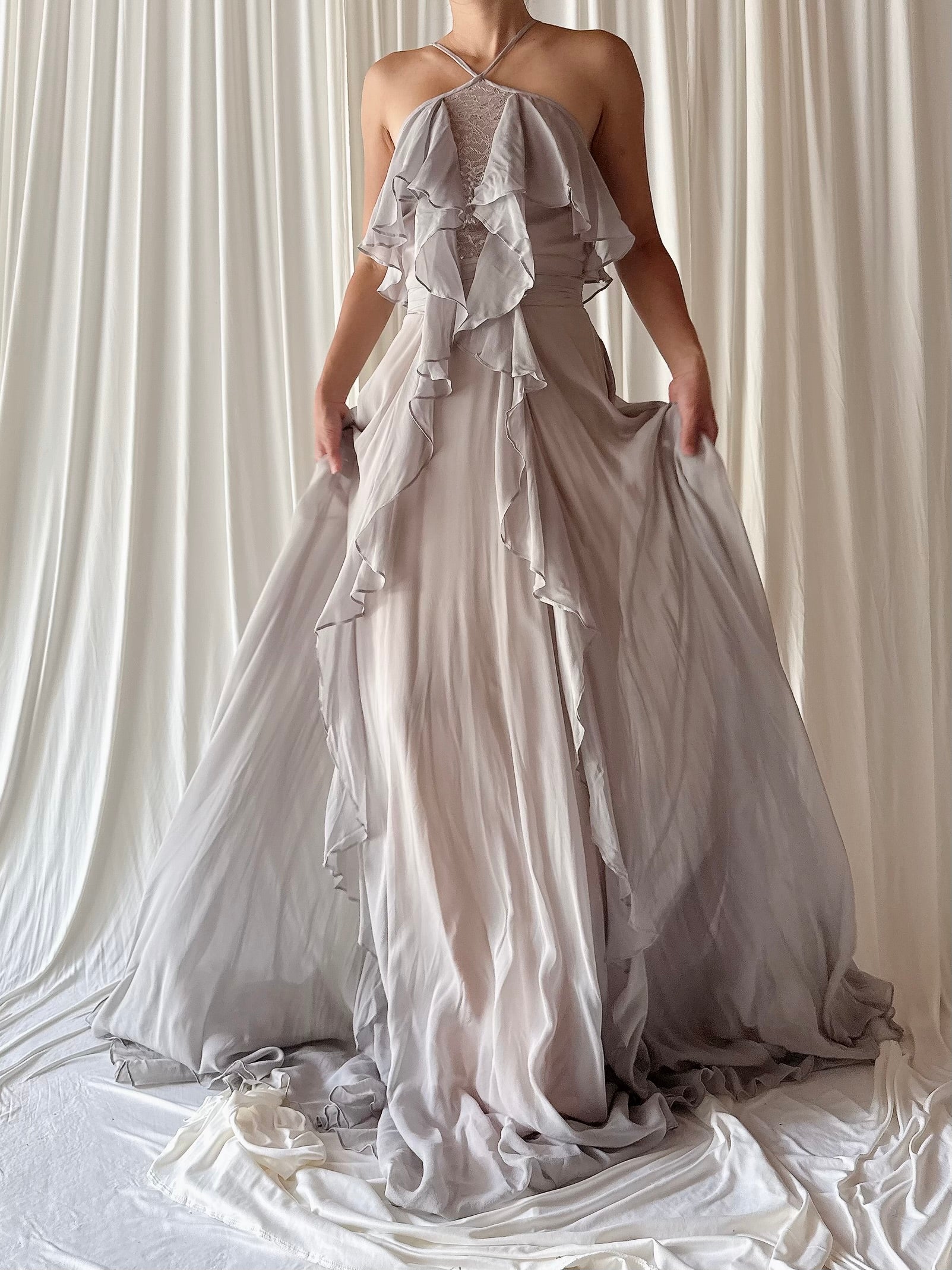 00 Pewter Chiffon Badgely Mishka Gown - XS/S