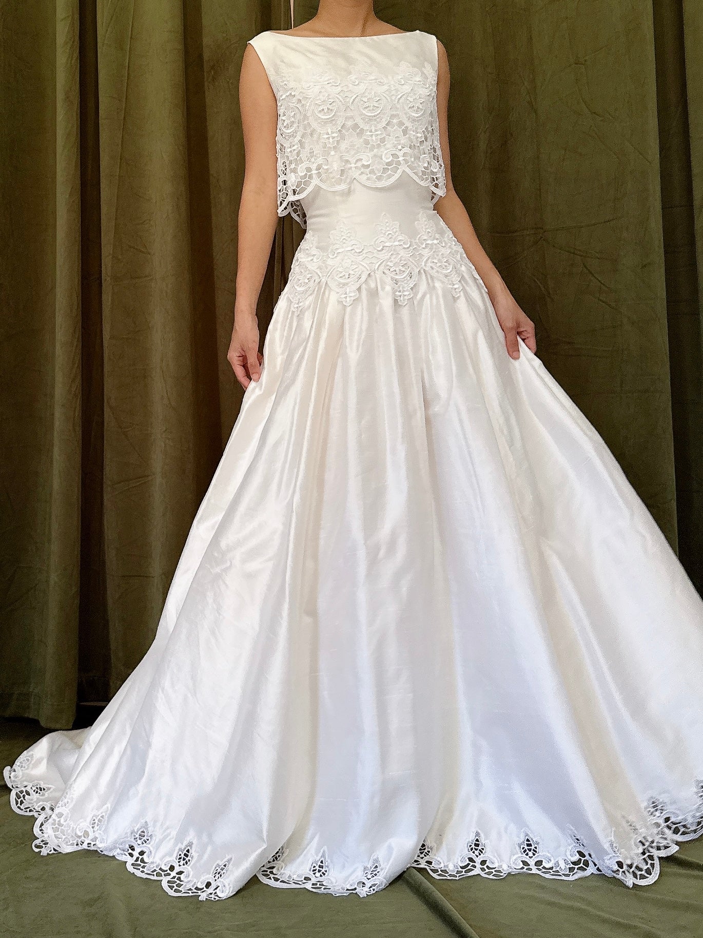 RESERVED for Cheyenne Payment 1/2 Vintage Raw Silk Embroidered Cutout Gown - S/4
