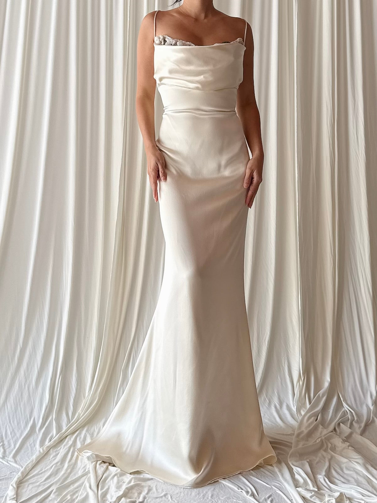 Vintage 6. Silk Bias Cowl Neck Gown - M