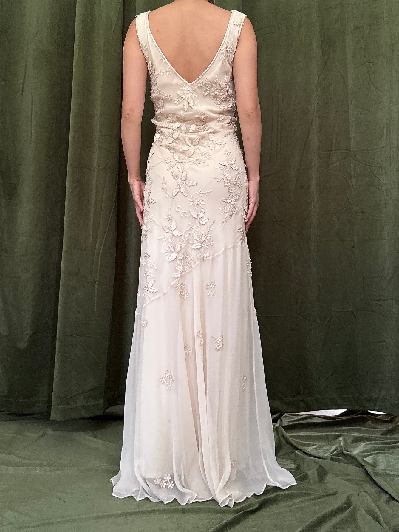 1990s Ecru Silk Gown - M