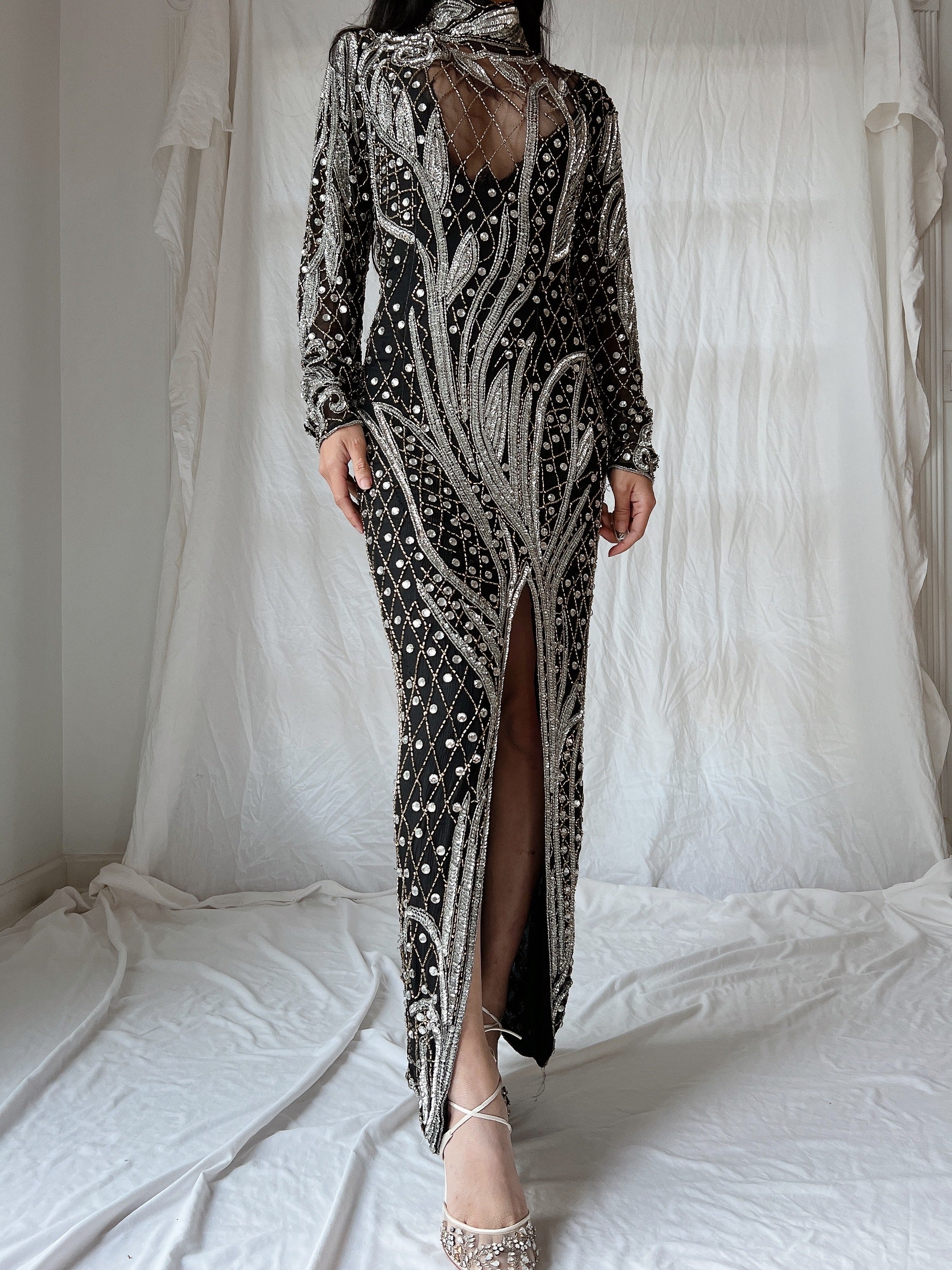 1980s Crystal Beaded Silk Gown - S/M