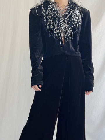 1980s Velvet Ostrich Cardigan - S/M