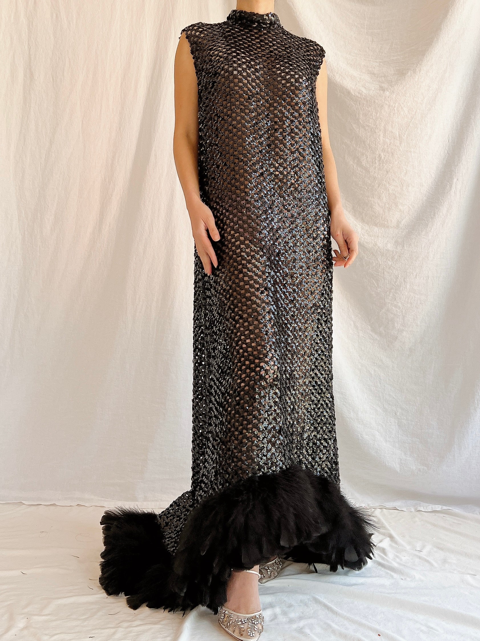 1960s Sheer Knitted Sequins Dress - M/L
