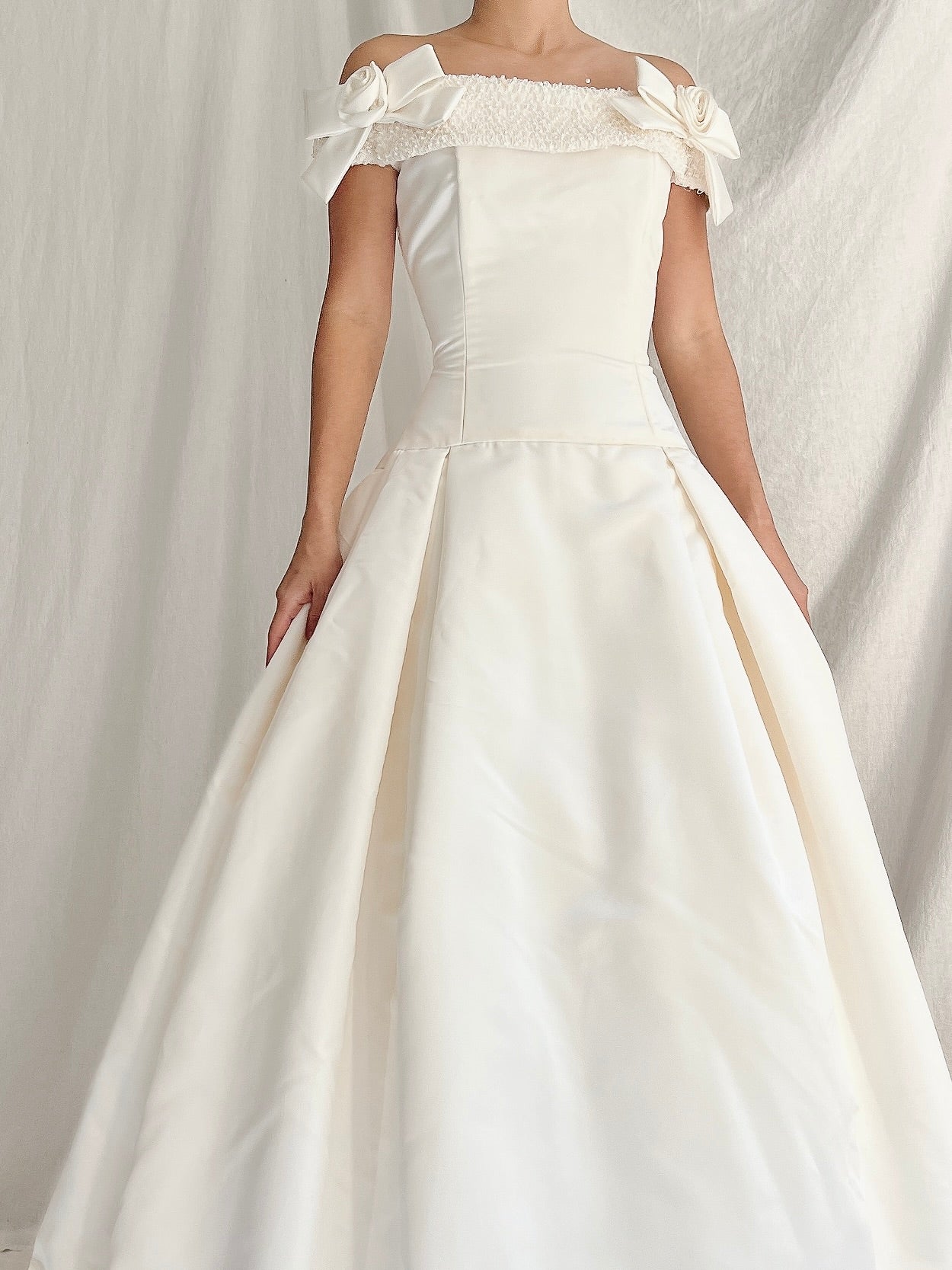 2000s Demetrios Satin Off-the-Shoulder Gown - XS/2-4