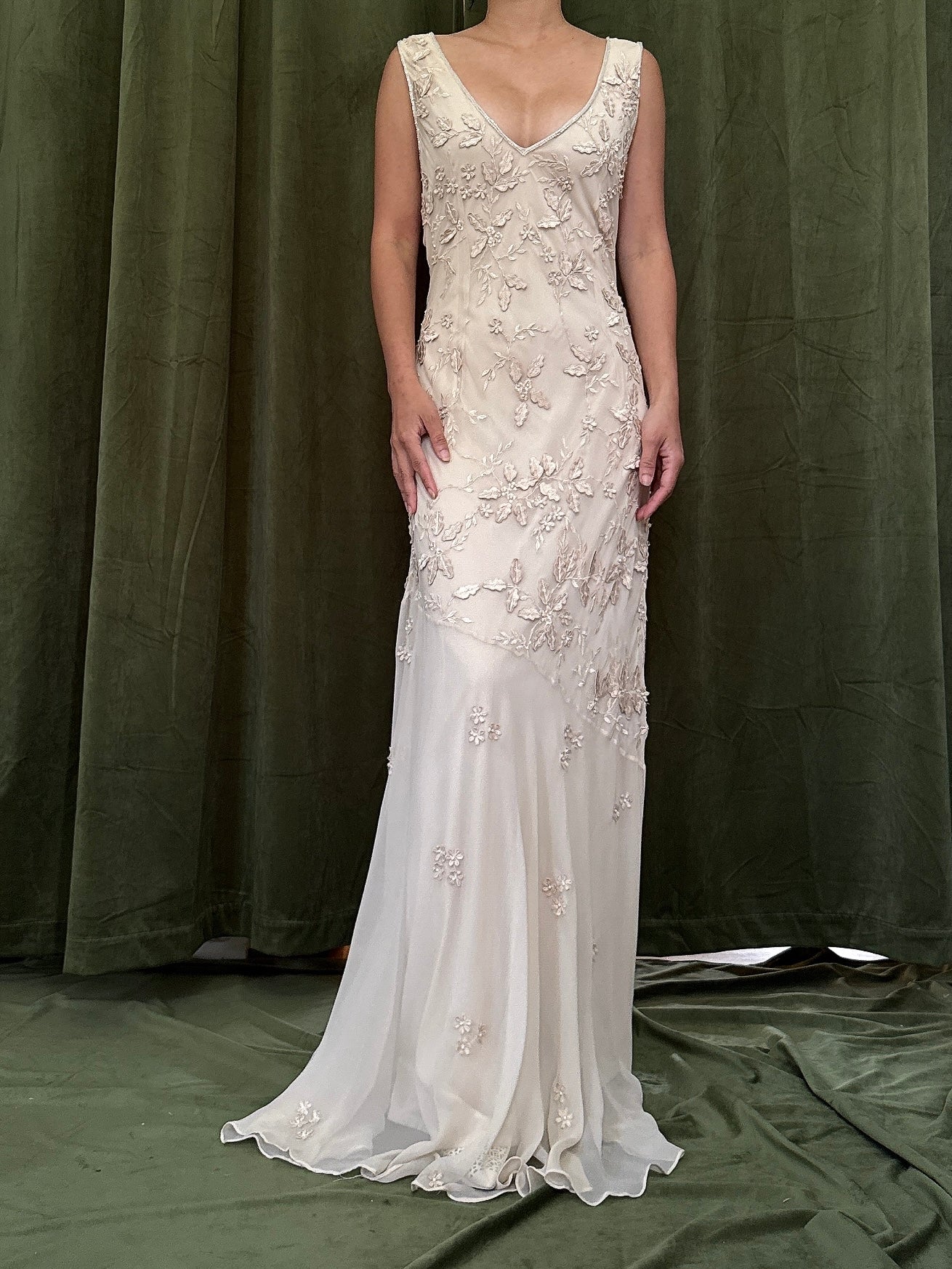 1990s Ecru Silk Gown - M