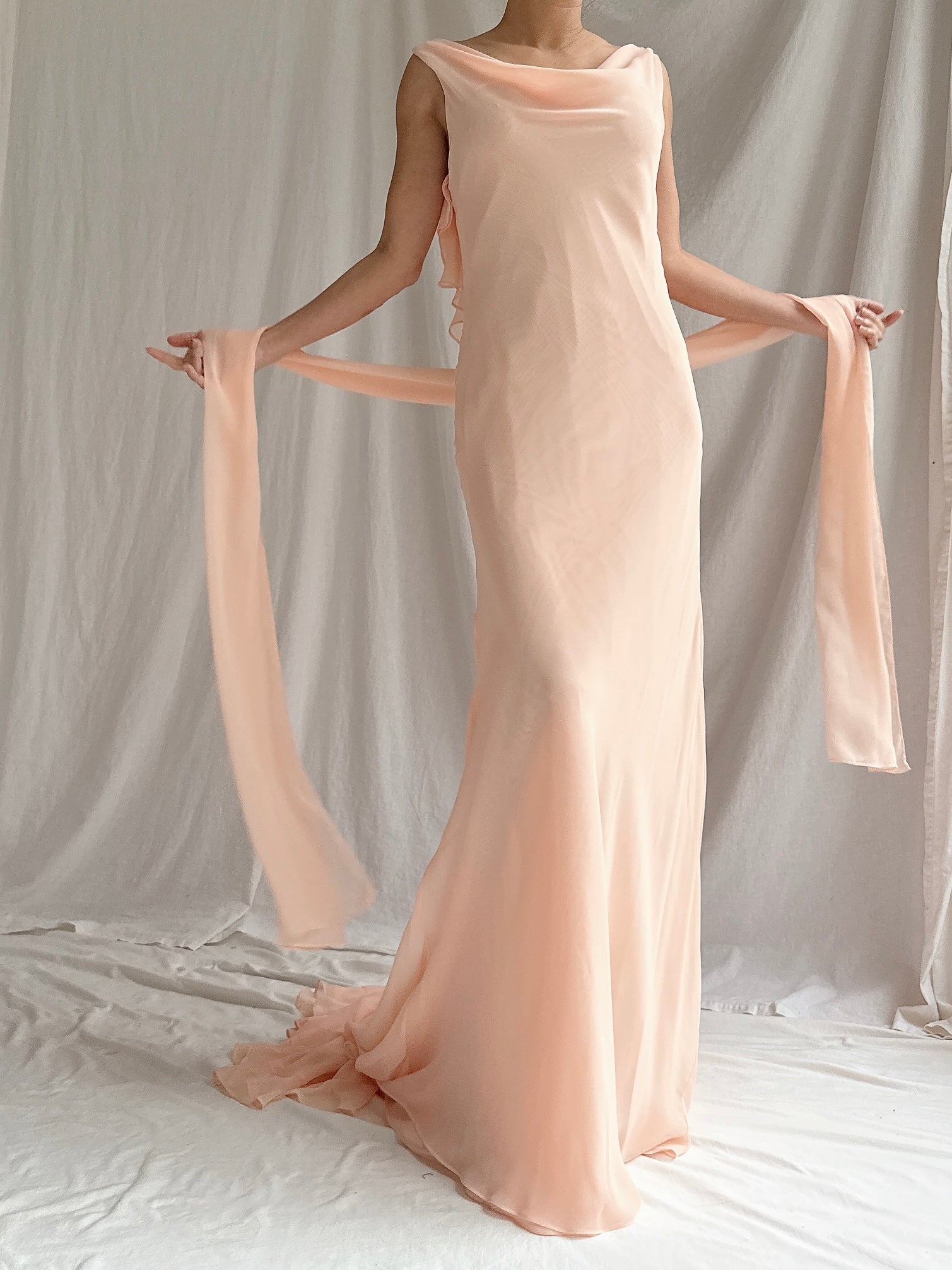 Vintage Vera Wang Peach Chiffon Gown with Shawl - S/M