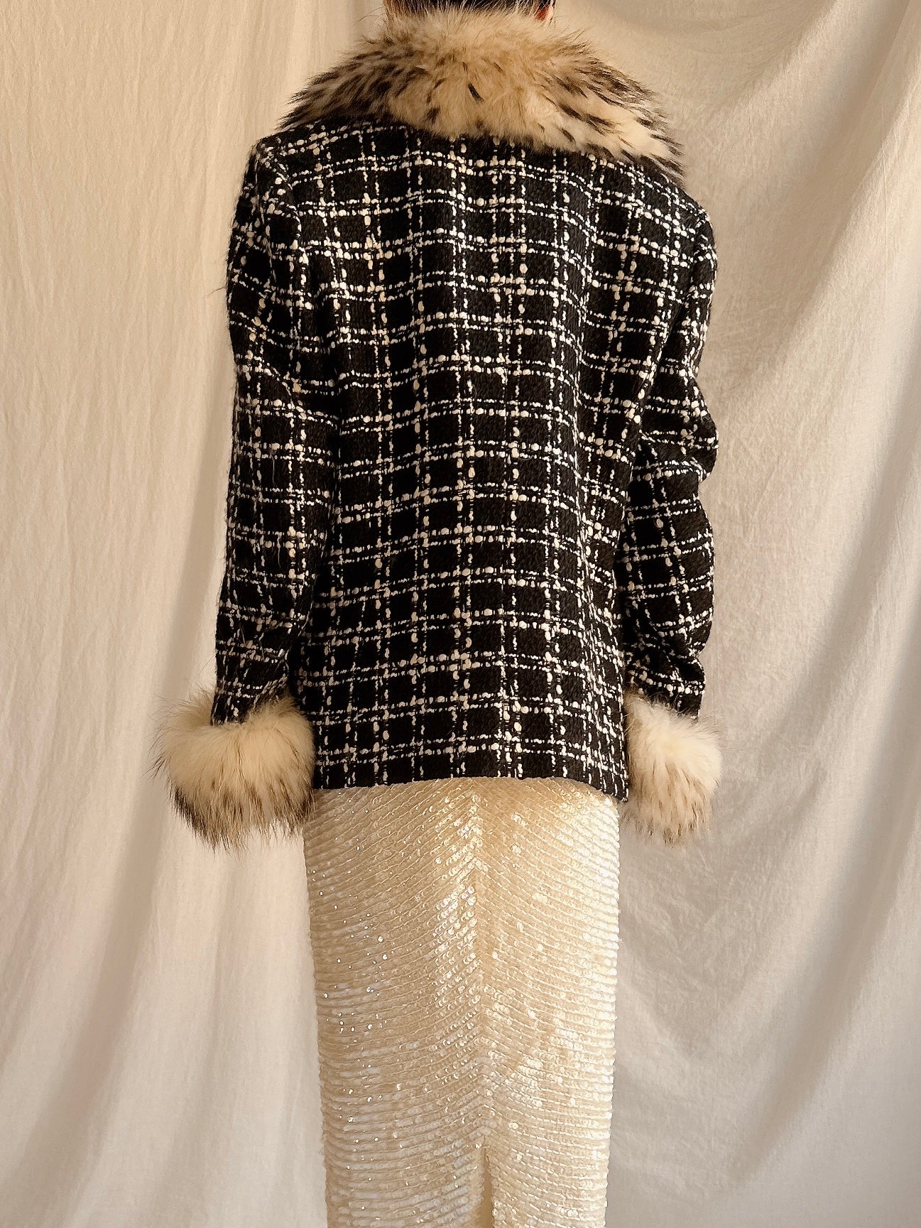 Vintage Solvai Paris Fox Fur Tweed Jacket - M/44