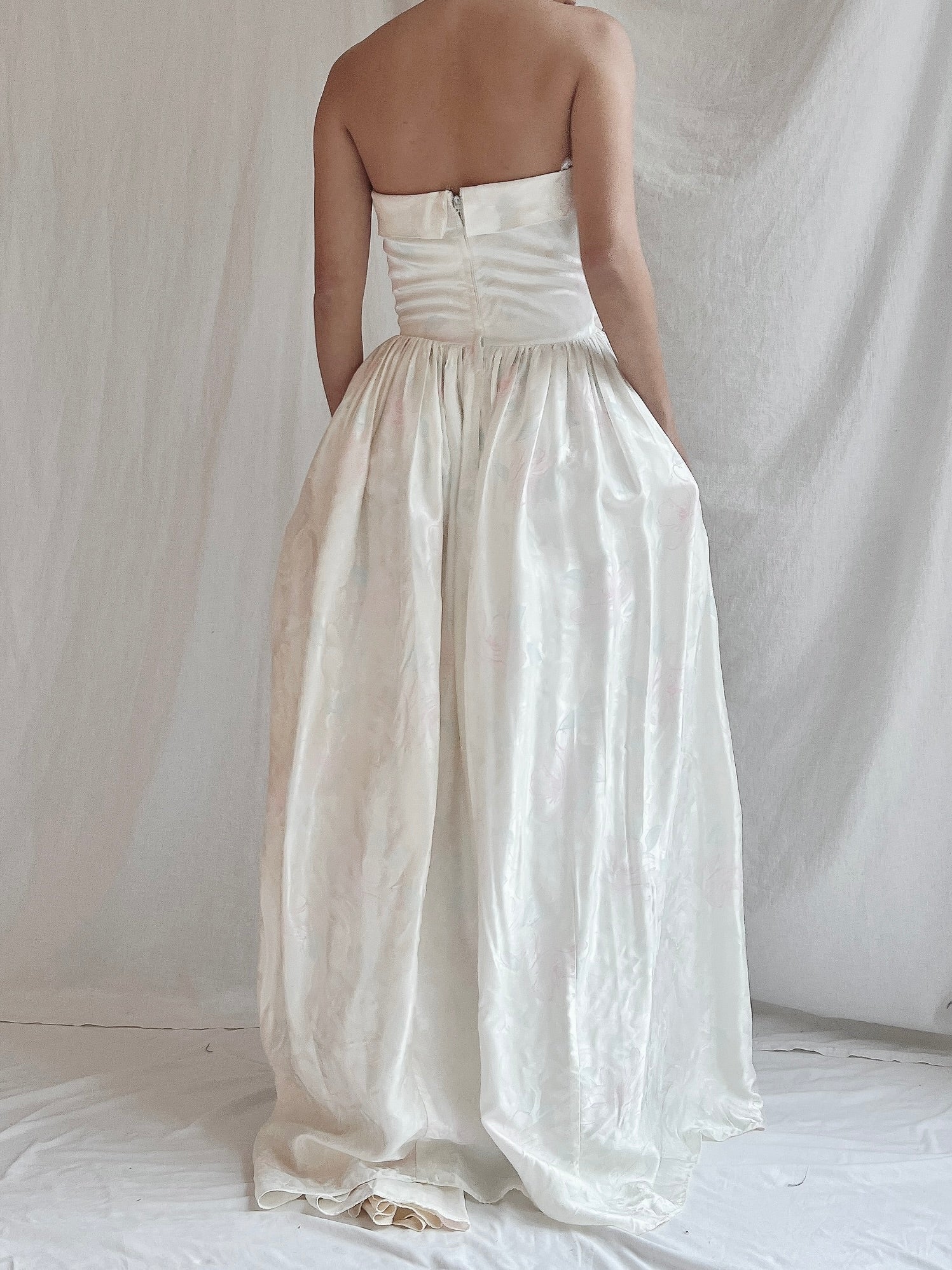 Vintage Strapless Satin Floral Gown - XS