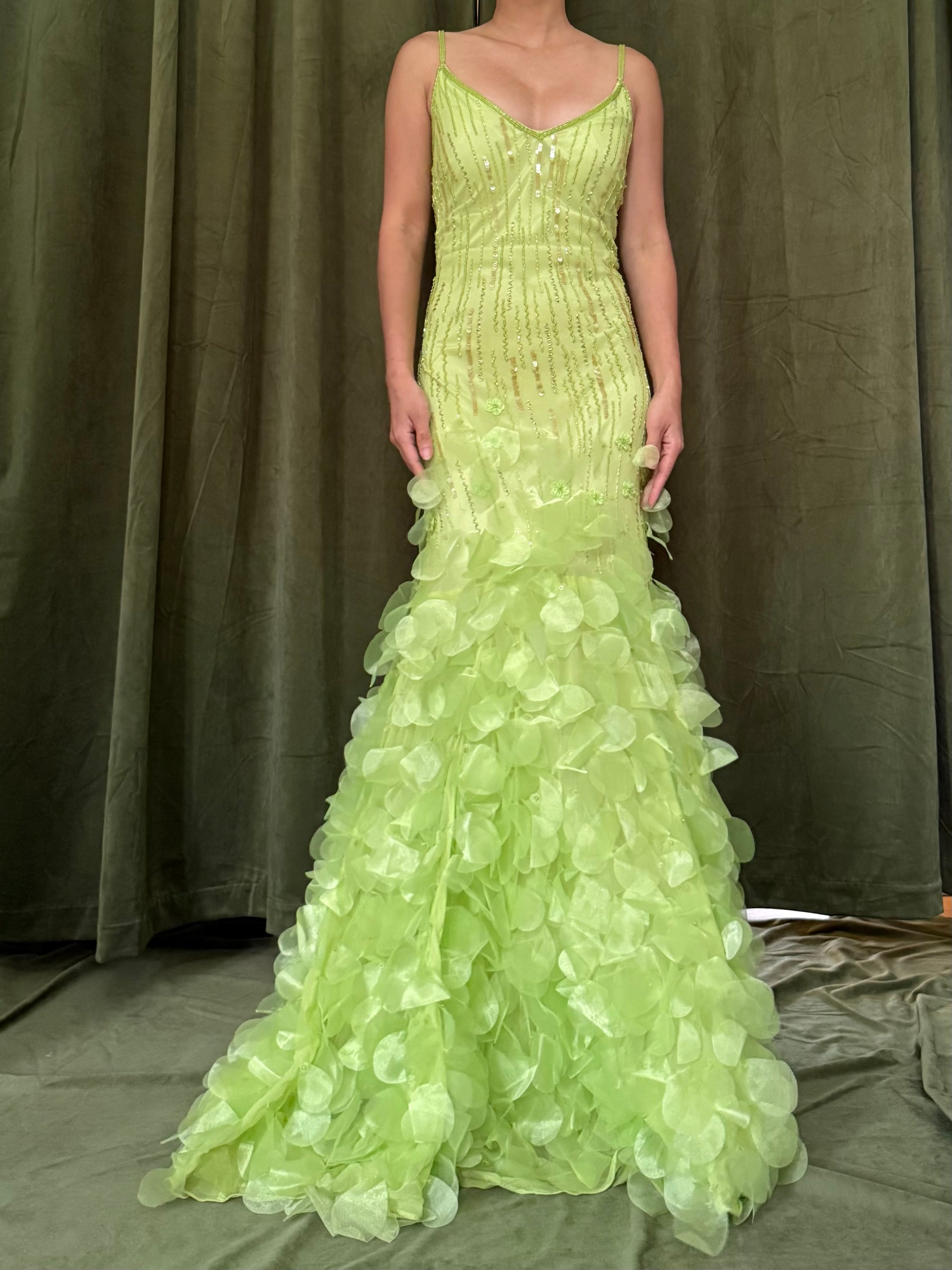 Vintage Lime Green Petal Dress - S-M