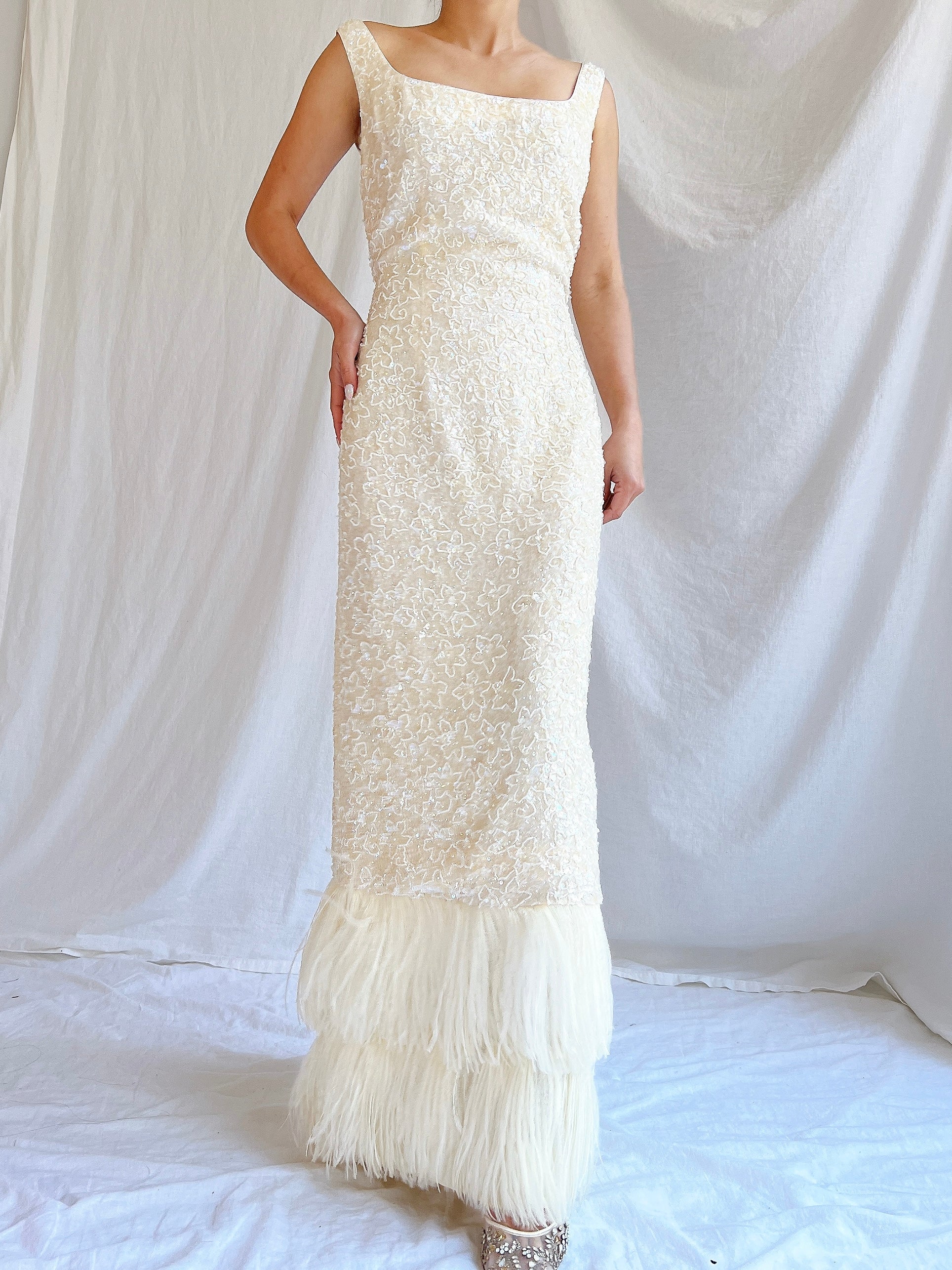 1960S Sequins Feather Gown - M