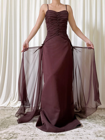 Vintage Atmosphere Chocolate Chiffon Gown - Size 6