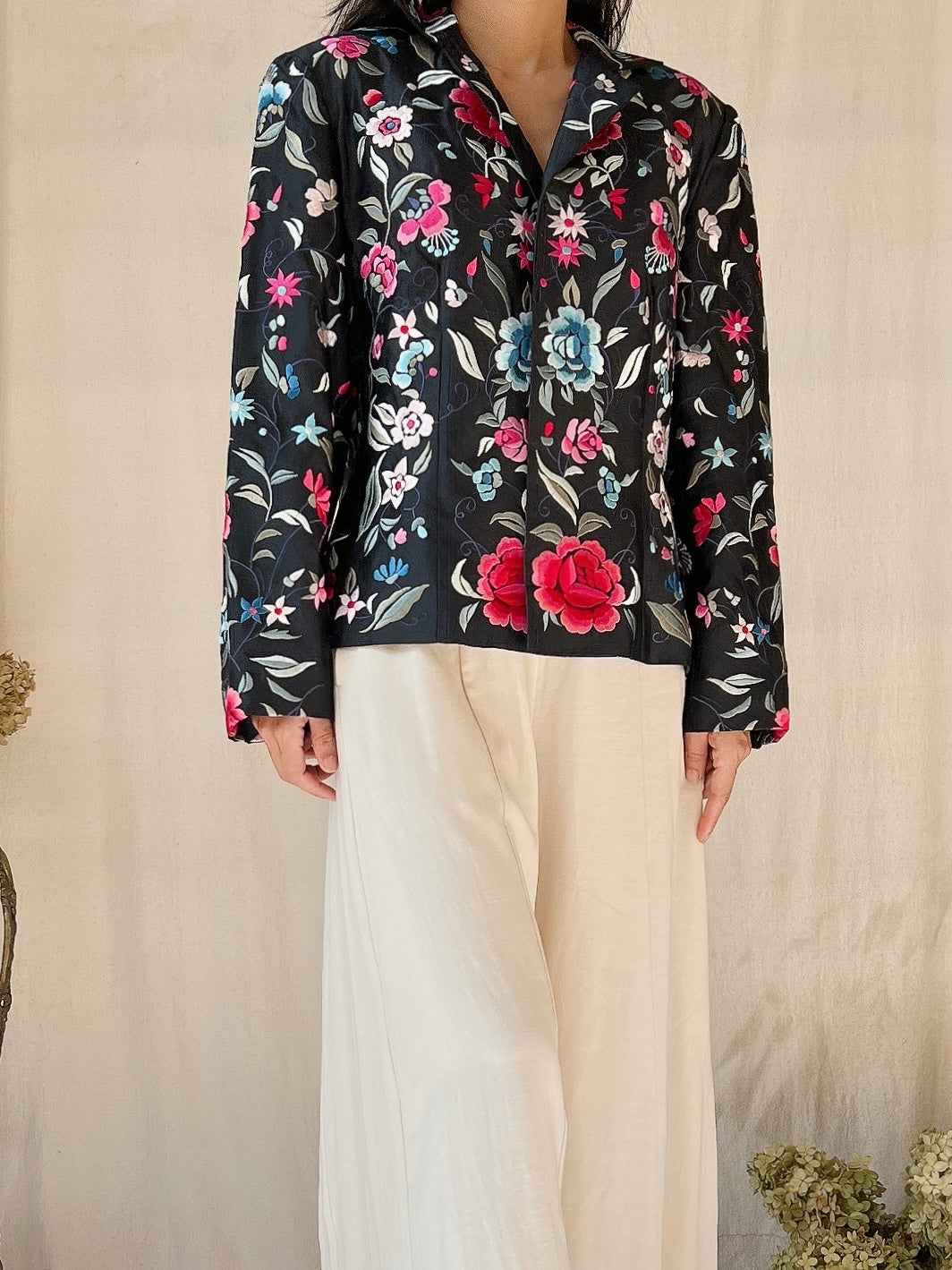 Vintage Satin Embroidered Jacket - S/M