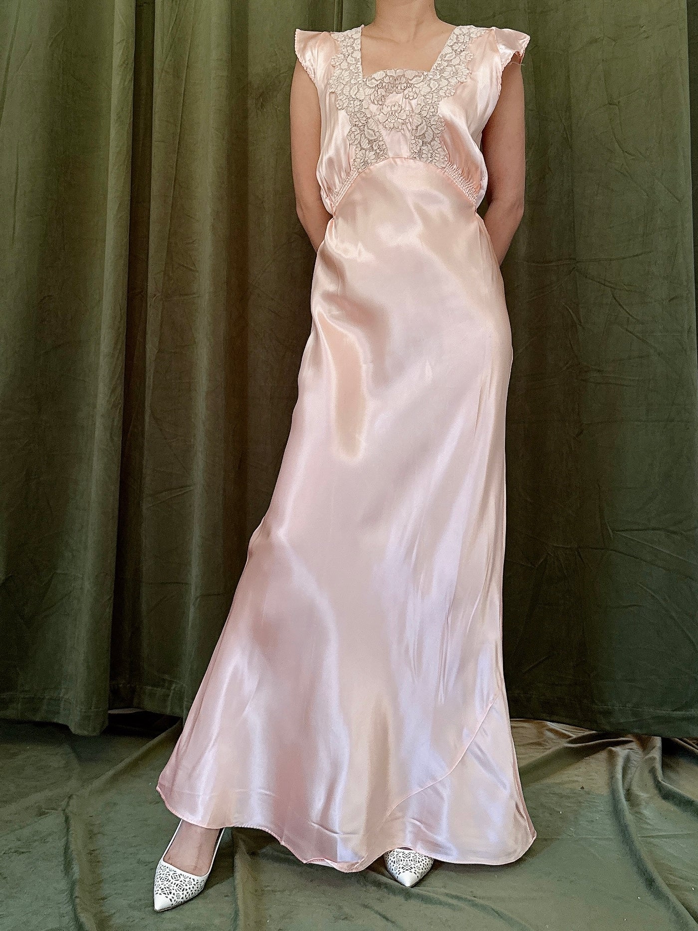 1930s Pink Satin Slip Dress - S